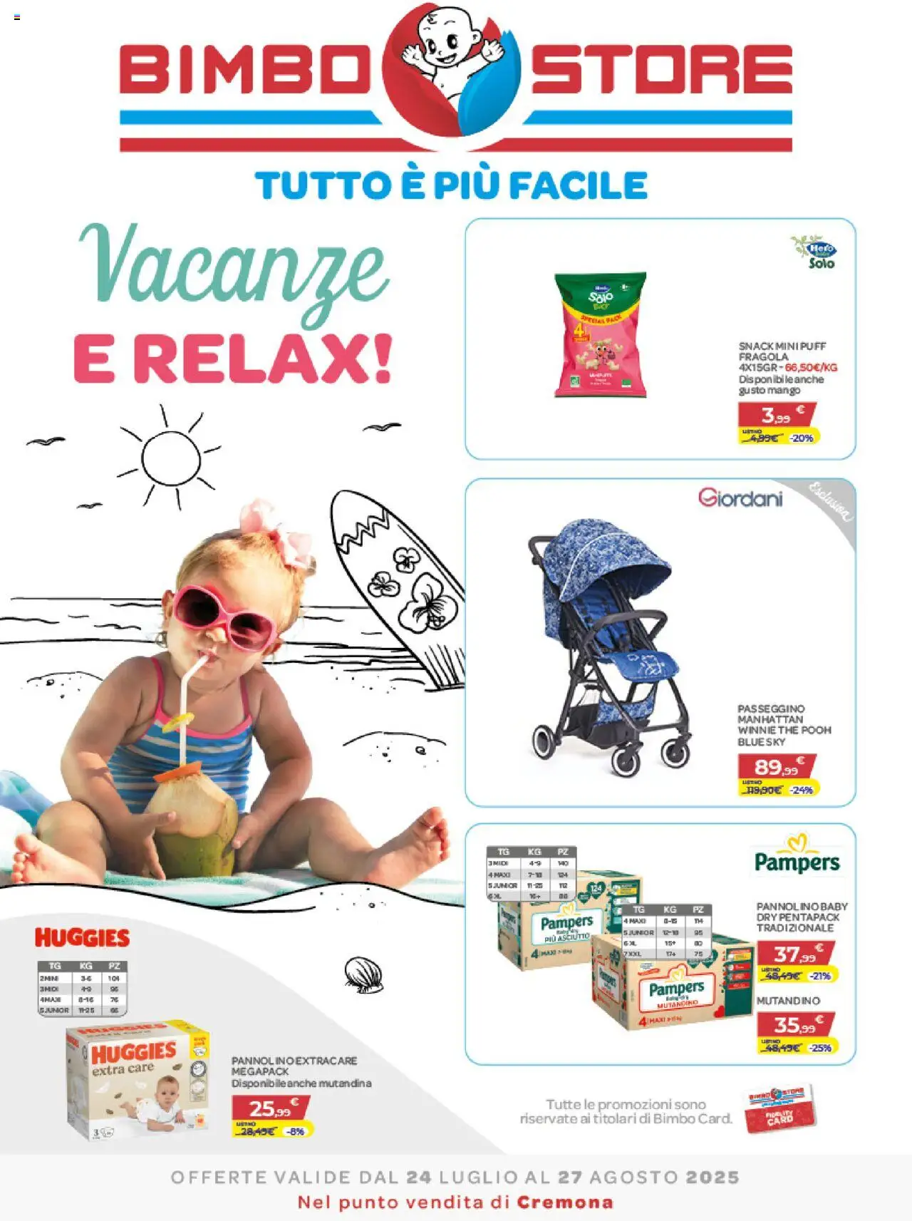 Volantino Bimbo store del 24.07.2025 | Pagina: 1 | Prodotti: Mango, The, Pampers, Passeggino
