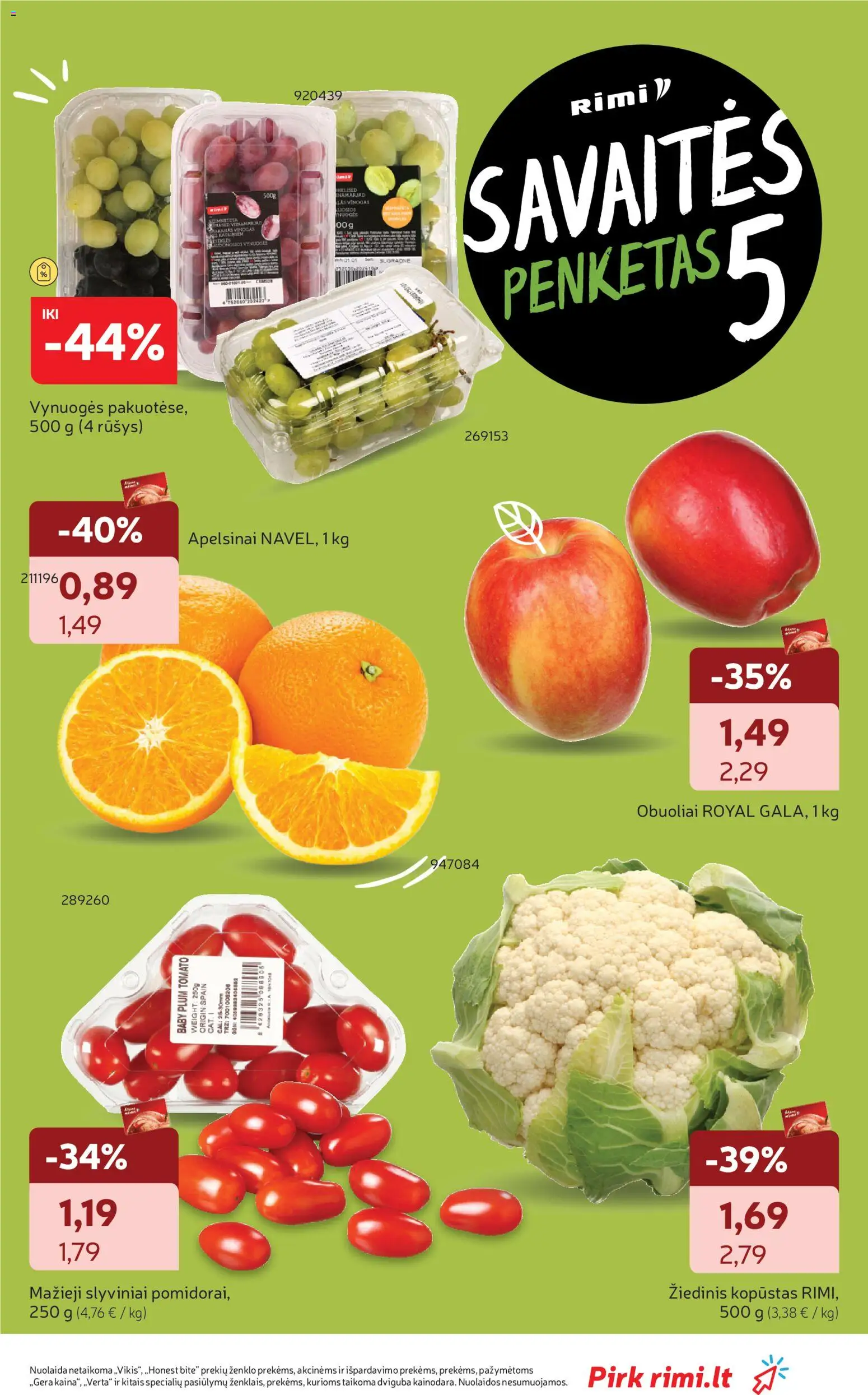 Rimi akcijos nuo 24.03.2026 | Puslapis: 5 | Prekių: Vynuogės, Obuoliai, Apelsinai