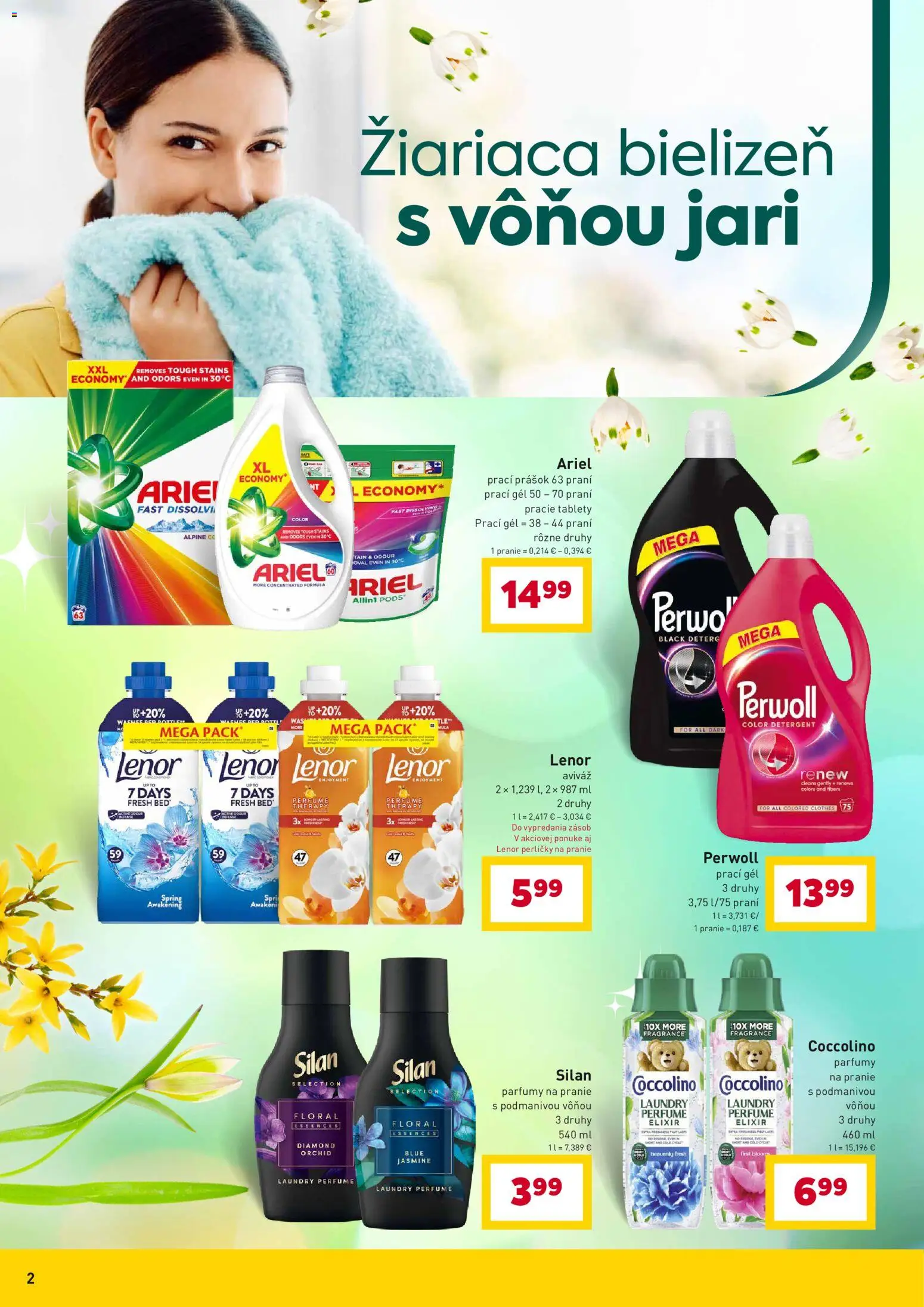 Nové Billa akcie – leták je platný od 25.02.2026 | Strana: 2 | Produkty: Perwoll, Prací prášok, Silan, Ariel