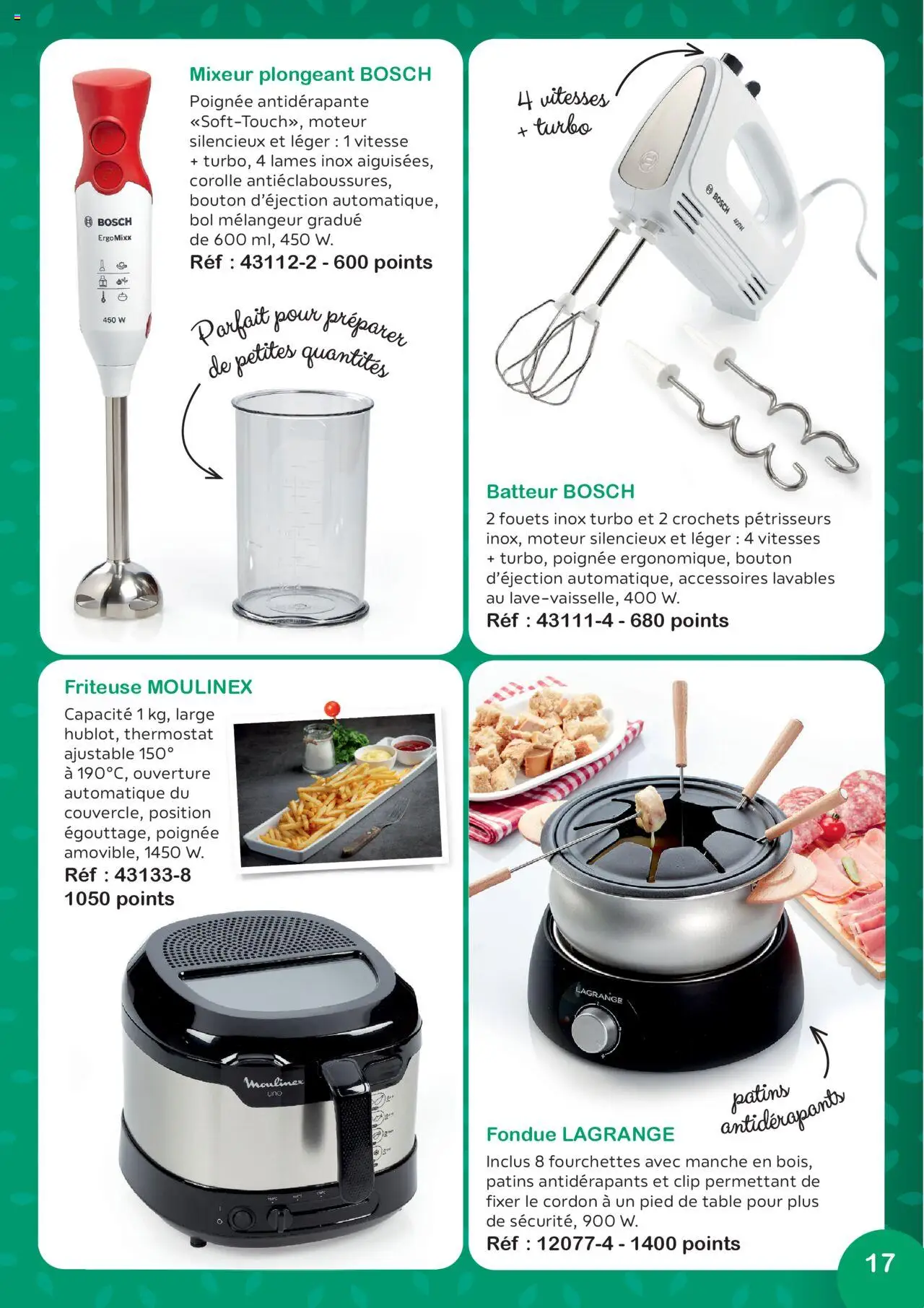  | Page: 17 | Produits: Fourchettes, Mixeur plongeant, Batteur, Table