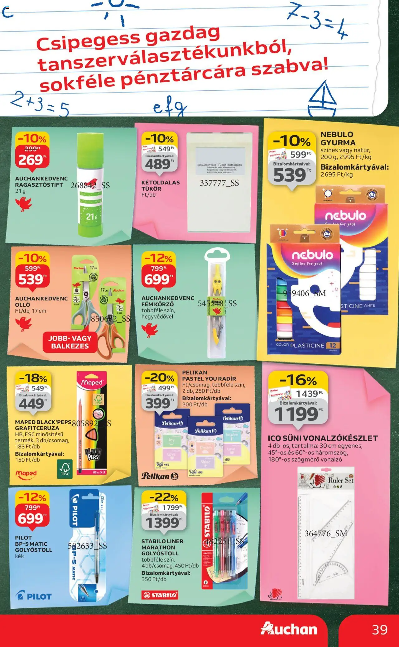 Auchan akciós ujság - amely érvényes a következő dátumtól: 28.08.2025 | Oldal: 39 | Termékek: Gyurma, Tükör, Puff