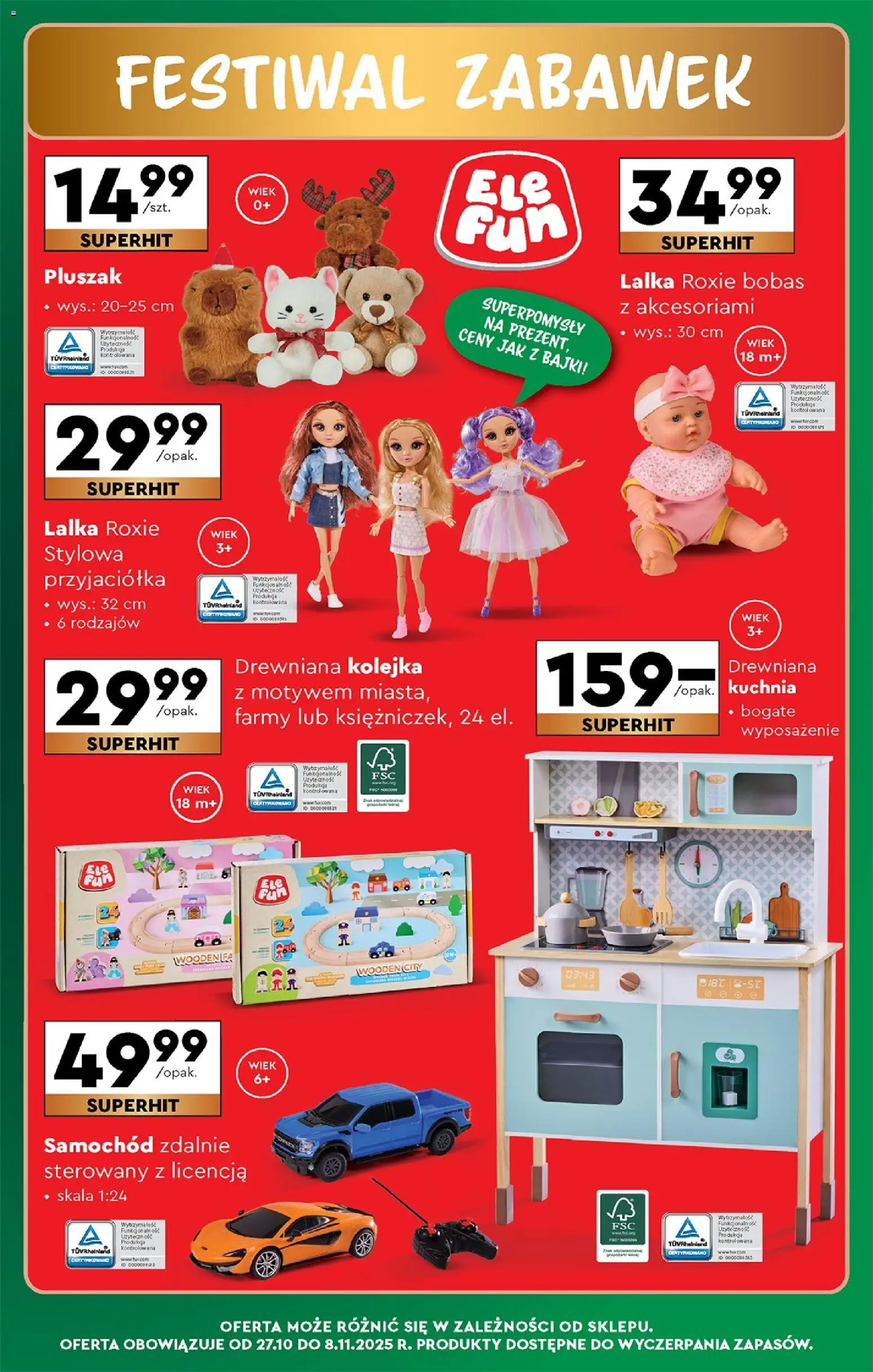 Biedronka gazetka od 27.10.2025 | Strona: 89 | Produkty: Lalka, Samochód zdalnie sterowany, Kolejka drewniana