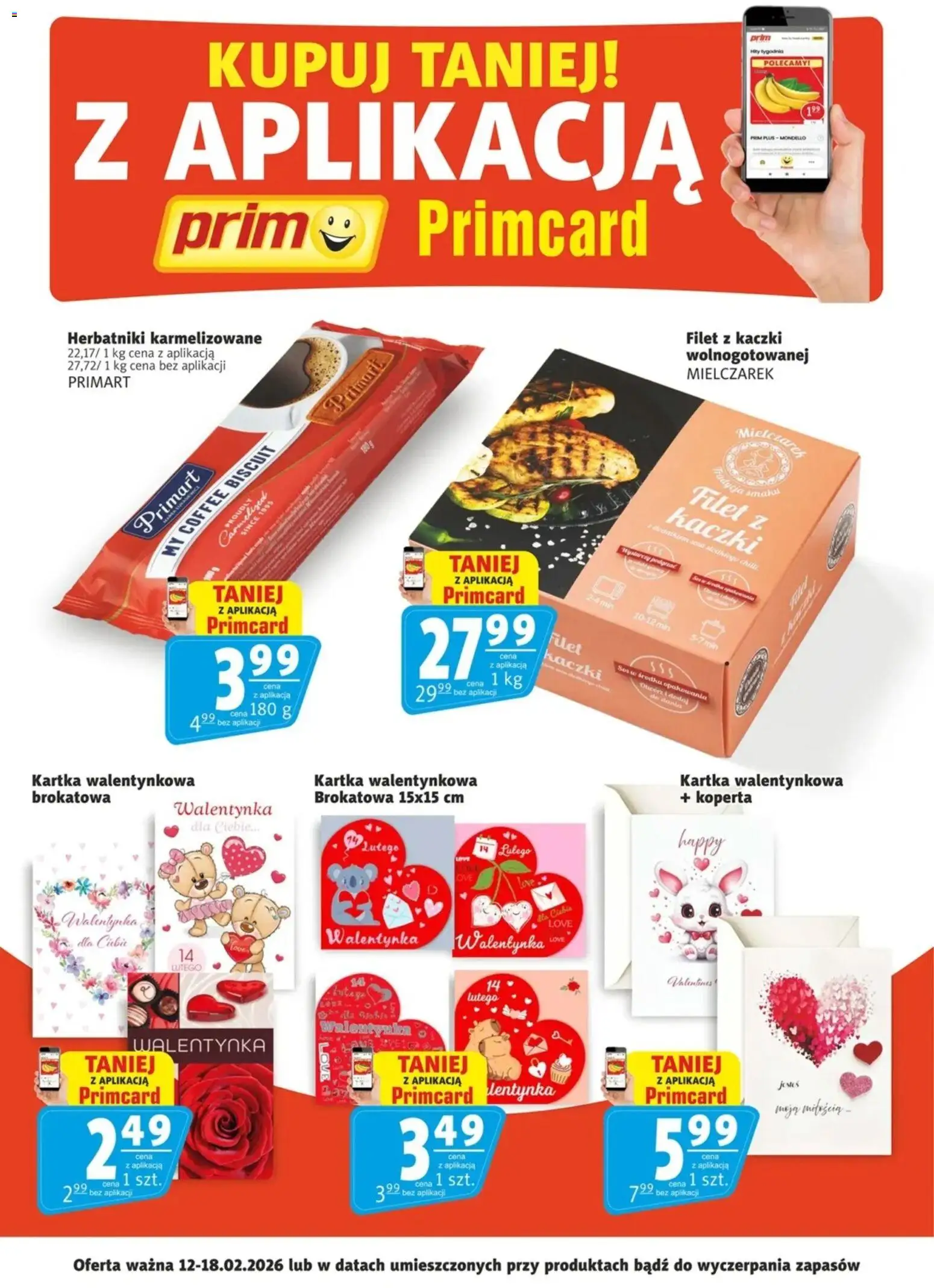 Prim Market Promocje - Primcard od 12.02.2026 | Strona: 1 | Produkty: Filet z kaczki, Herbatniki, Sos