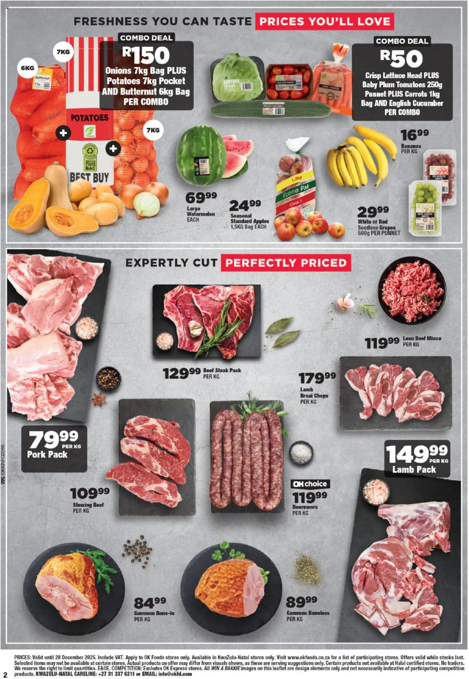 New OK Foods catalogue – valid from 10.12.2025 | Page: 2 | Products: Boerewors, Bananas, Beef, Lettuce
