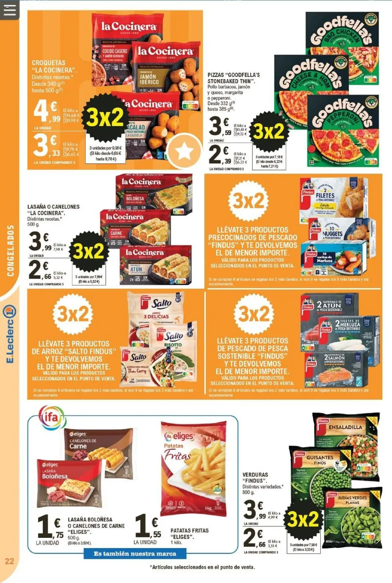 E.Leclerc folleto │ válido desde el 22.10.2025 | Página: 22 | Productos: Jamón, Té, Canelones, Nuggets