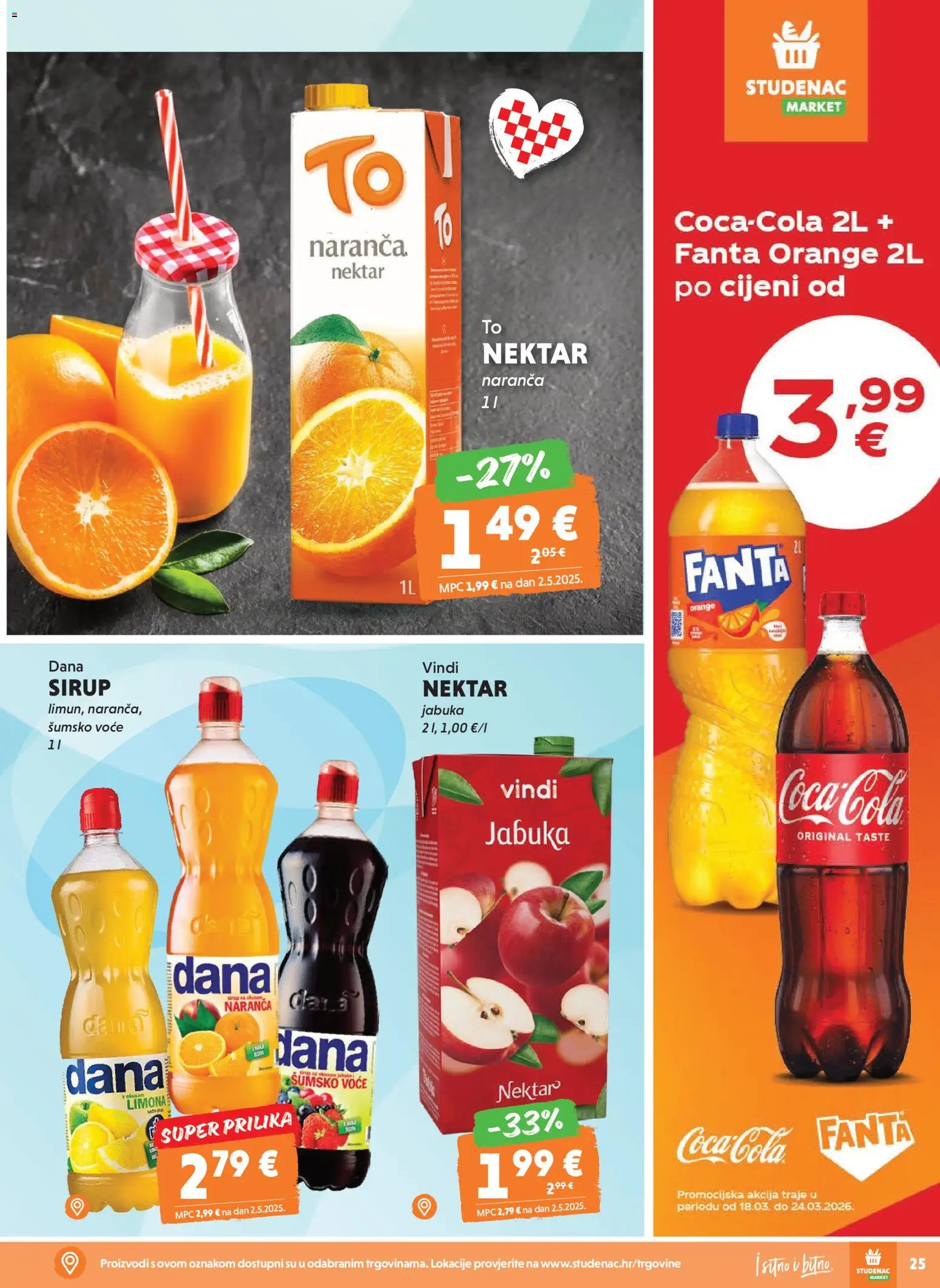 Studenac katalog | vrijedi od 18.03.2026 | Stranica: 25 | Proizvodi: Šumsko voće, Fanta, Sirup, Jabuka