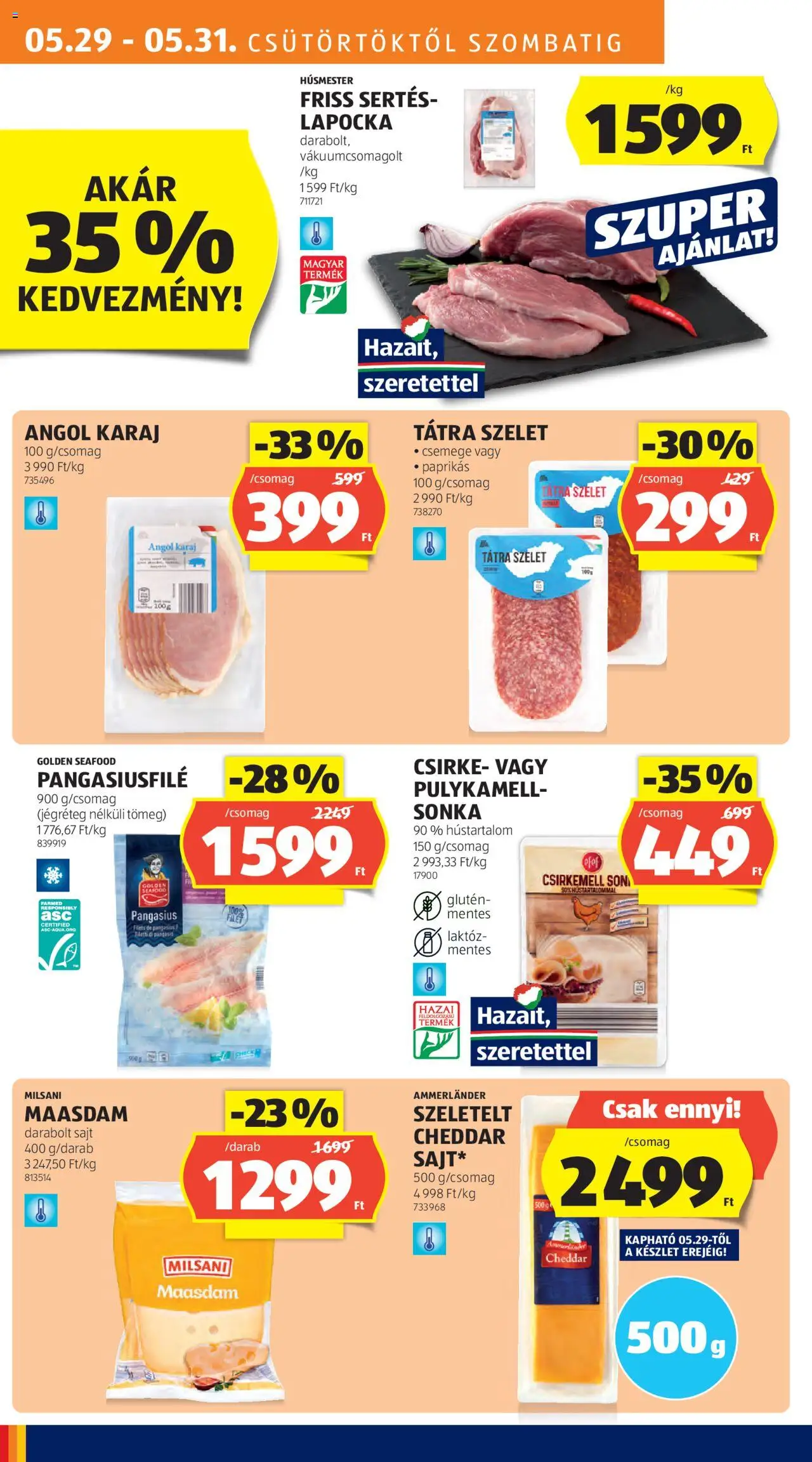 Aldi akciós ujság - amely érvényes a következő dátumtól: 29.05.2025 | Oldal: 10 | Termékek: Sonka, Karaj, Cheddar, Csirkemell