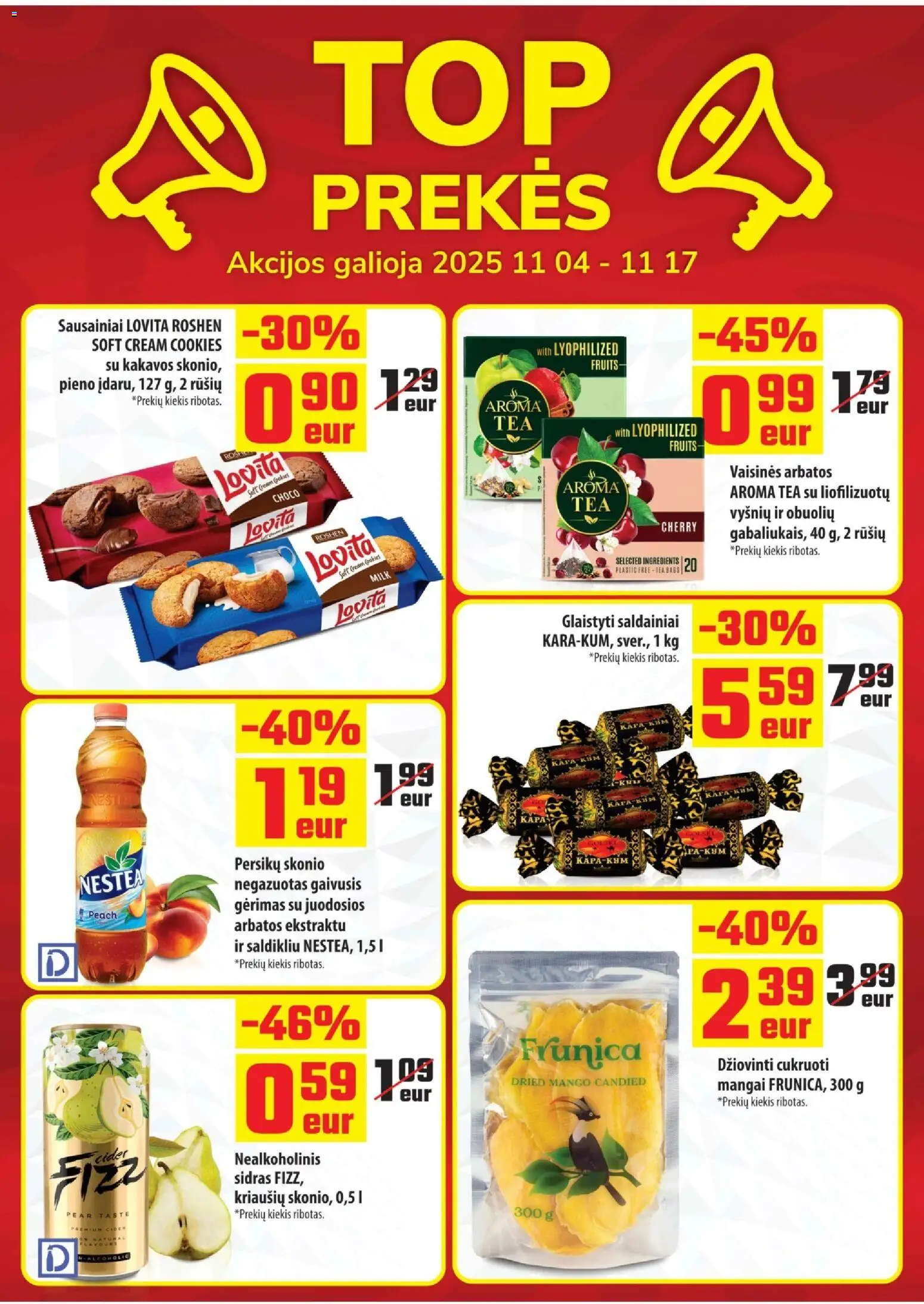 ČIA MARKET akcijos nuo 04.11.2025 | Puslapis: 18 | Prekių: Sausainiai, Gaivusis gėrimas, Nealkoholinis sidras, Saldainiai
