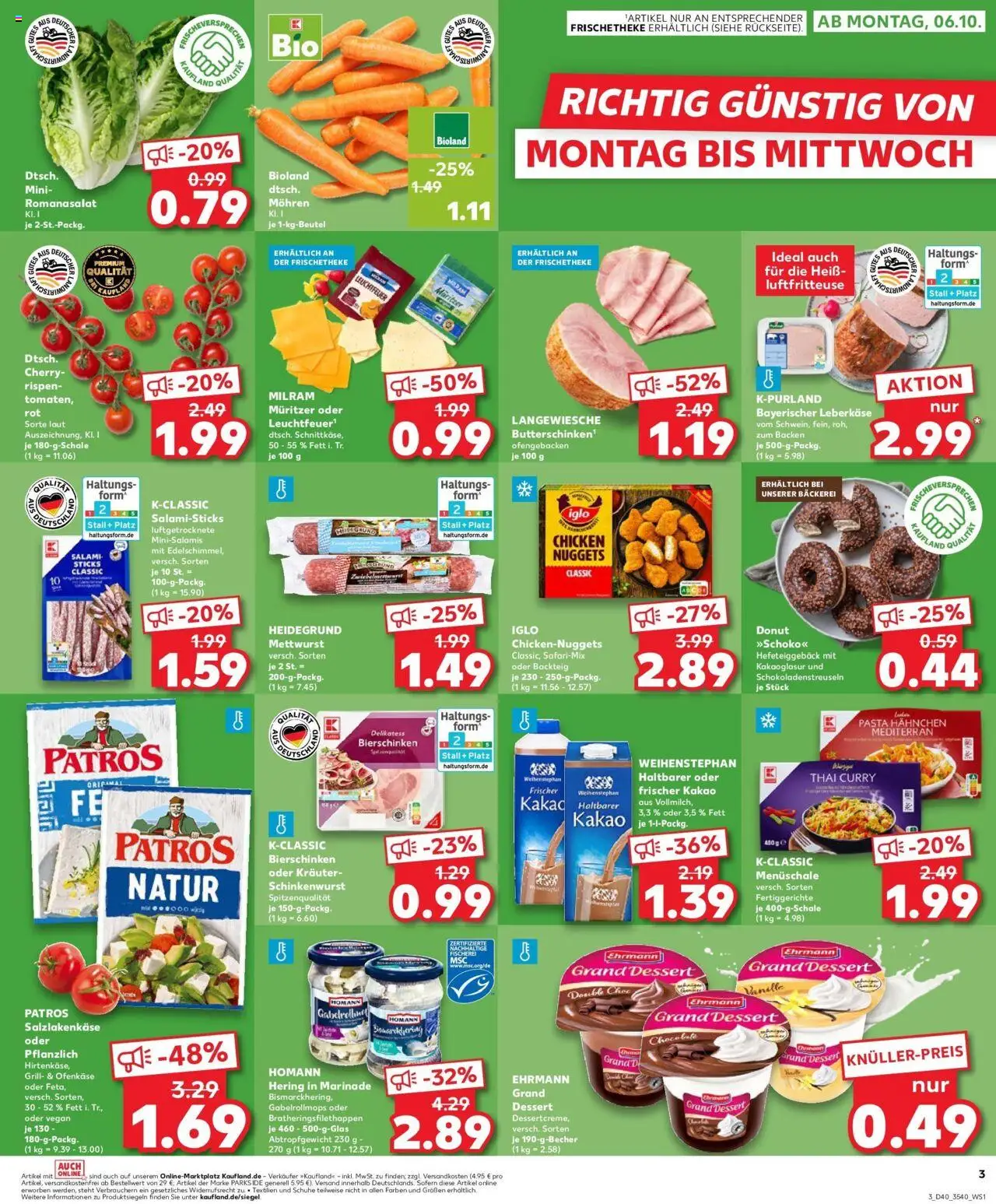 Kaufland prospekt Berlin	 – gültig ab 05.10.2025 | Seite: 3 | Produkte: Bäckerei, Ehrmann grand dessert, Iglo, Leberkase