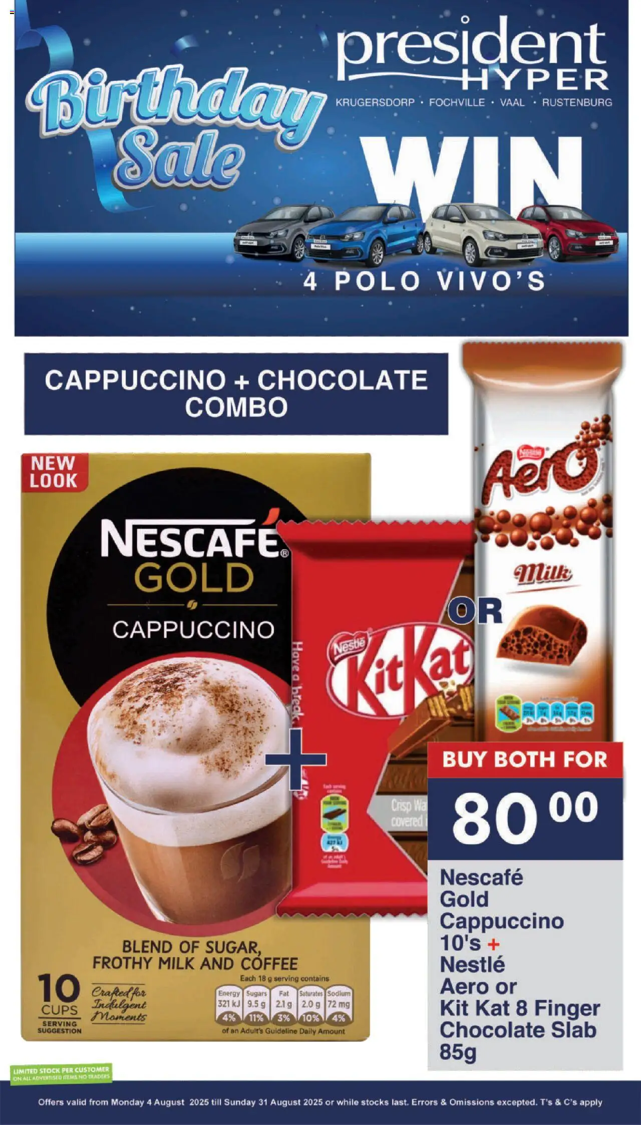 President Hyper - Birthday Sale │ valid from 04.08.2025 | Page: 1 | Products: Milk, Coffee, Chocolate, Stock