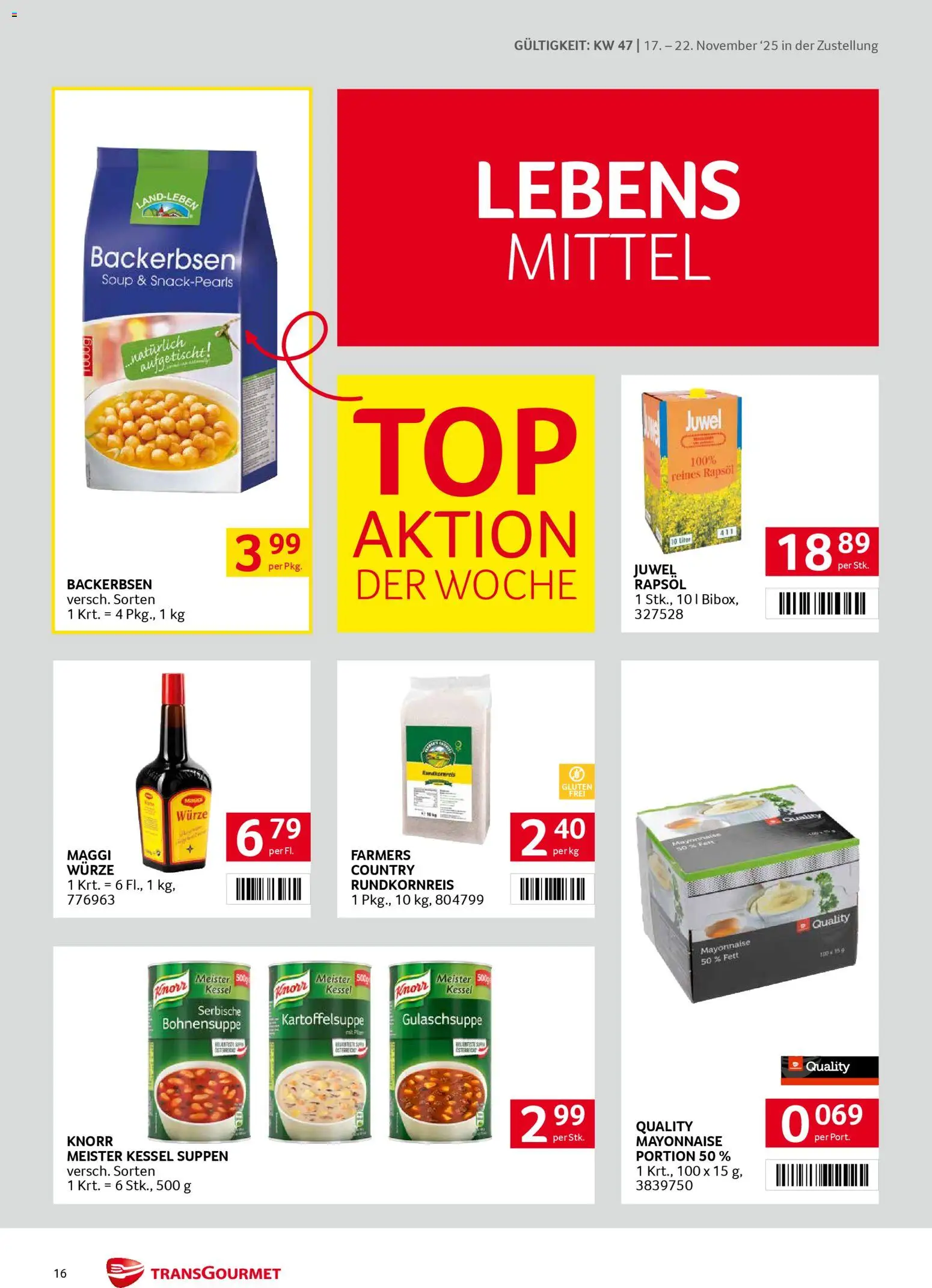 Transgourmet Zustellaktion gültig ab 17.11.2025 | Seite: 16 | Produkte: Mayonnaise