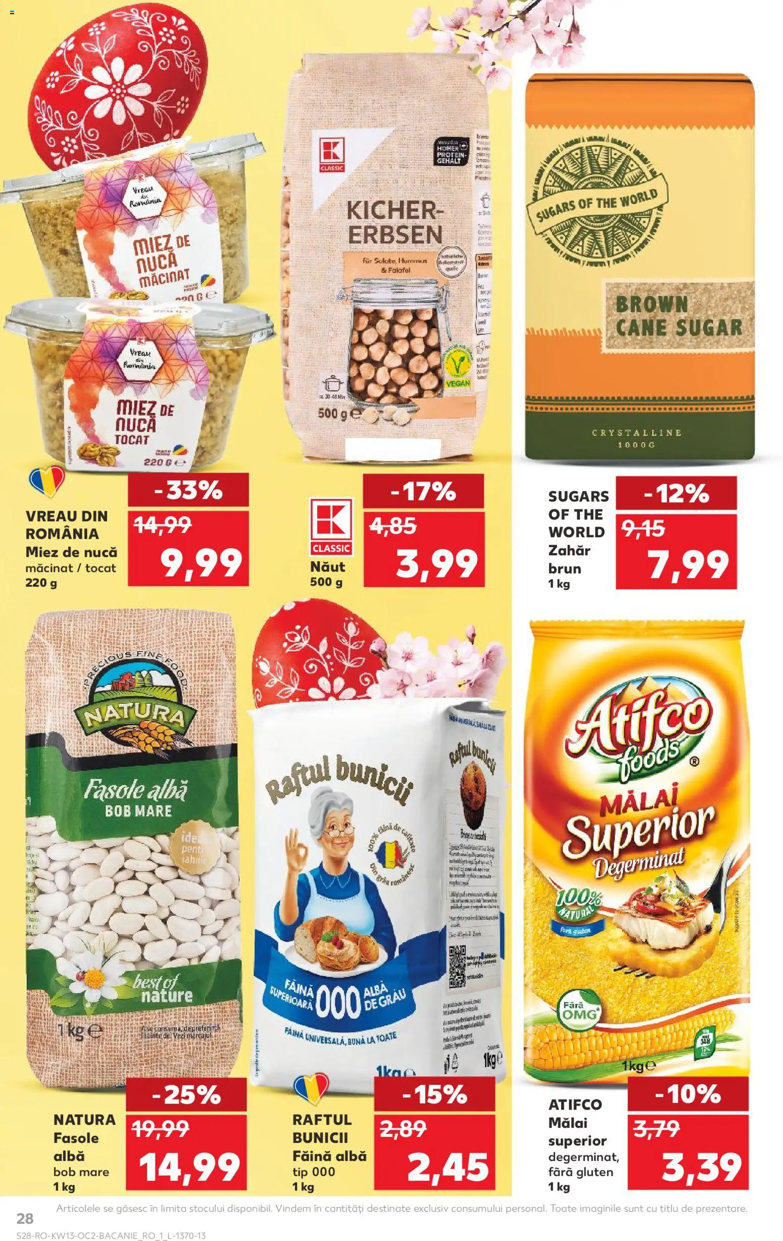 Noul catalog Kaufland – valabil de la 25.03.2026 | Pagină: 28 | Produse: Făină, Mălai, Fasole albă, Zahăr