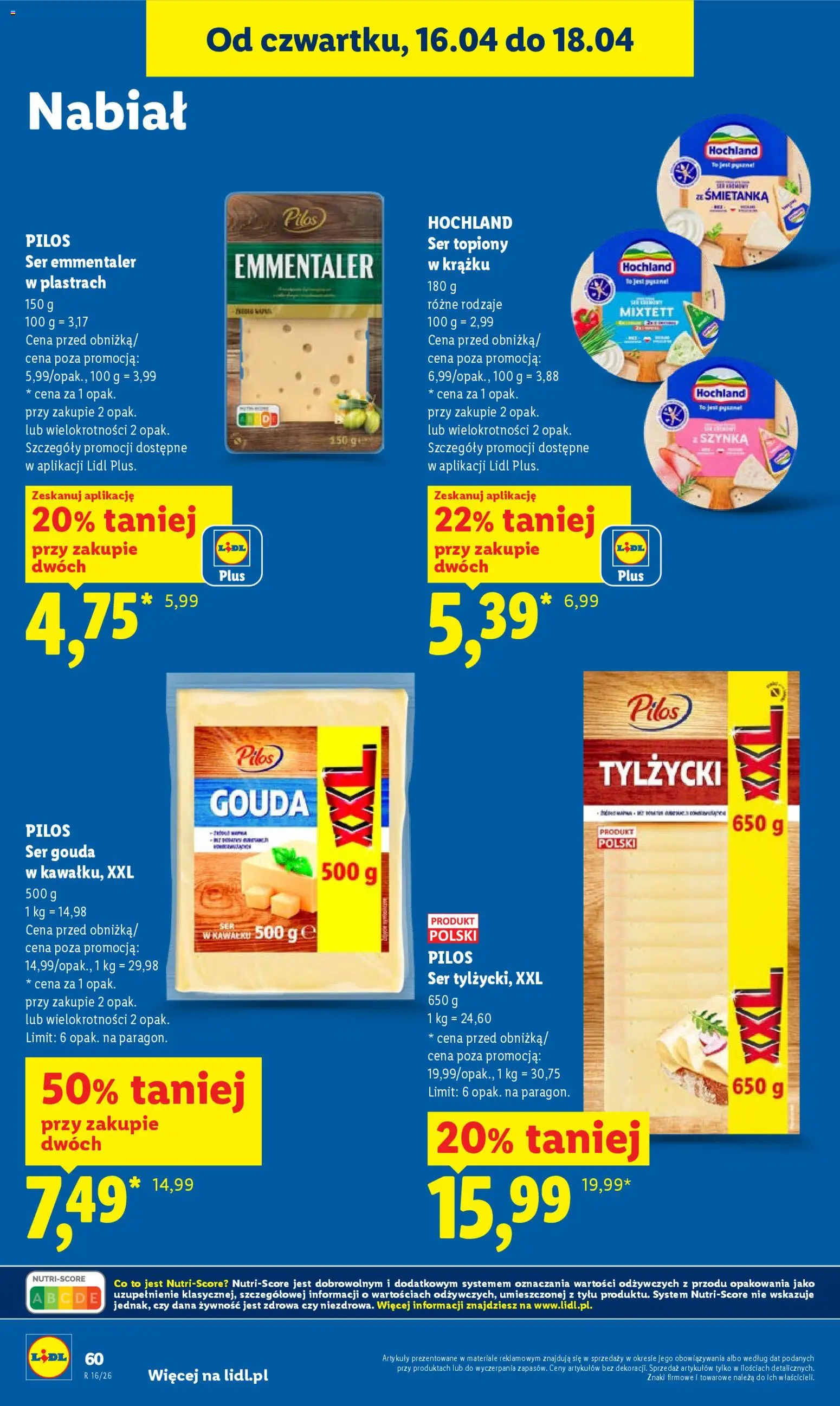 Lidl gazetka od 16.04.2026 | Strona: 60 | Produkty: Ser topiony, Szynka, Ser, Ser gouda