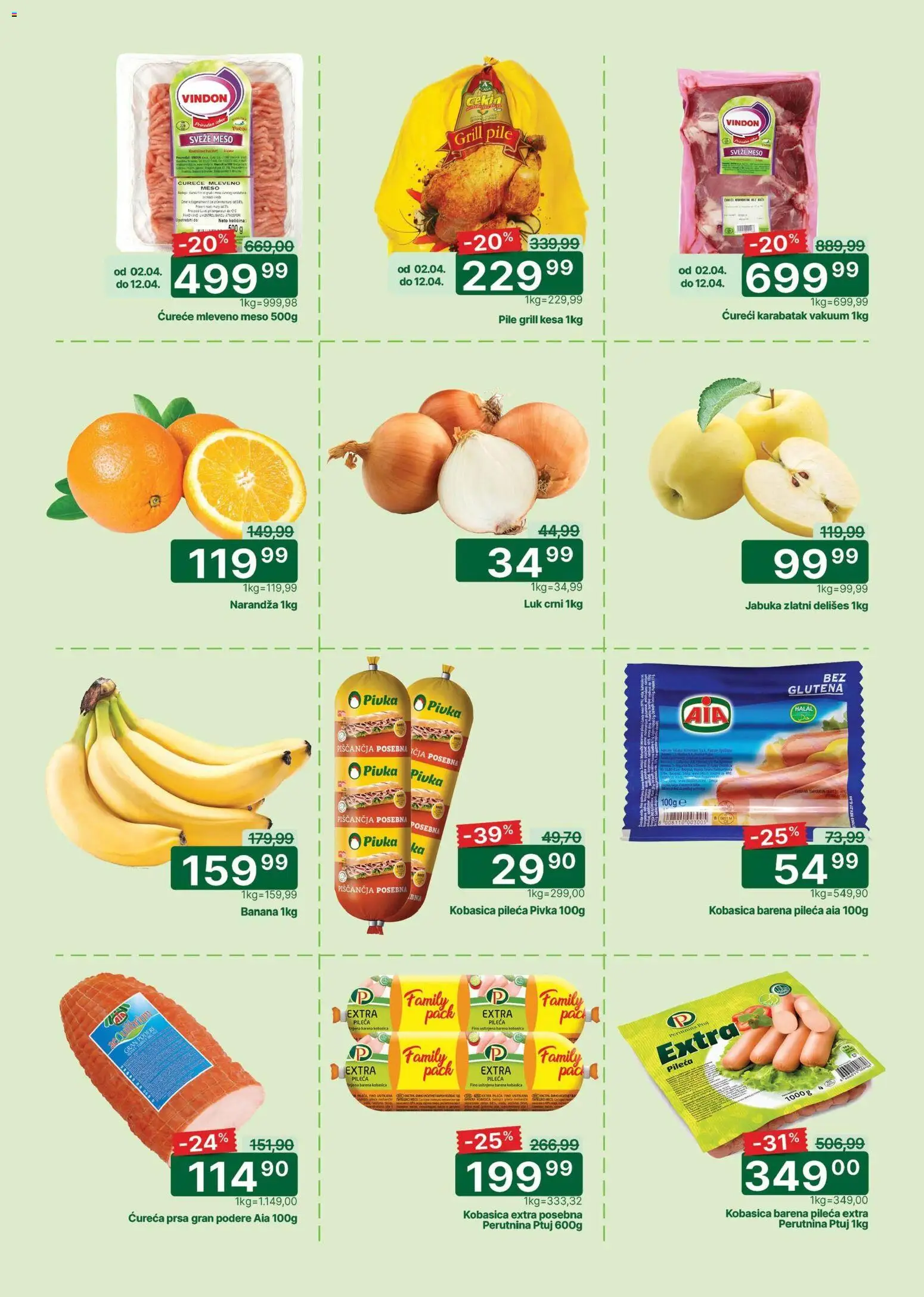 Univerexport katalog - važi od 02.04.2026 | Strana: 2 | Proizvode: Banana, Mleveno meso, Pile, Kobasica