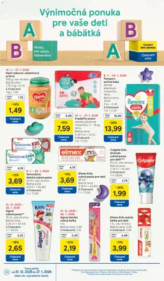 Tesco leták platný od 14.01.2026 | Strana: 34 | Produkty: Zubná kefka, Nohavičky, Pampers