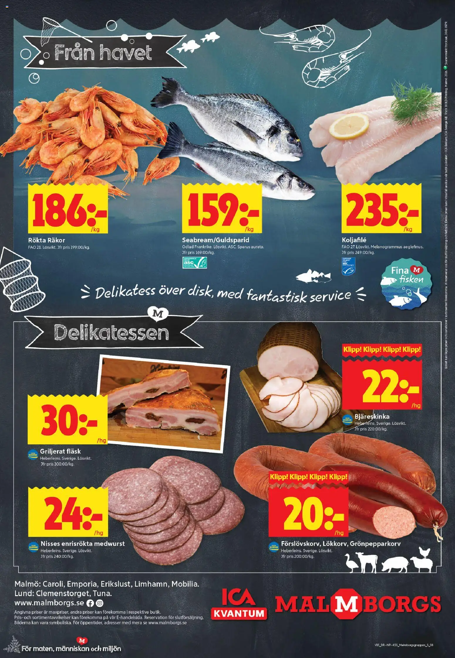 ICA Kvantum reklamblad aktuell från 06.04.2026 | Sida: 8 | Produkter: Räkor, Fläsk, Fisken, PC