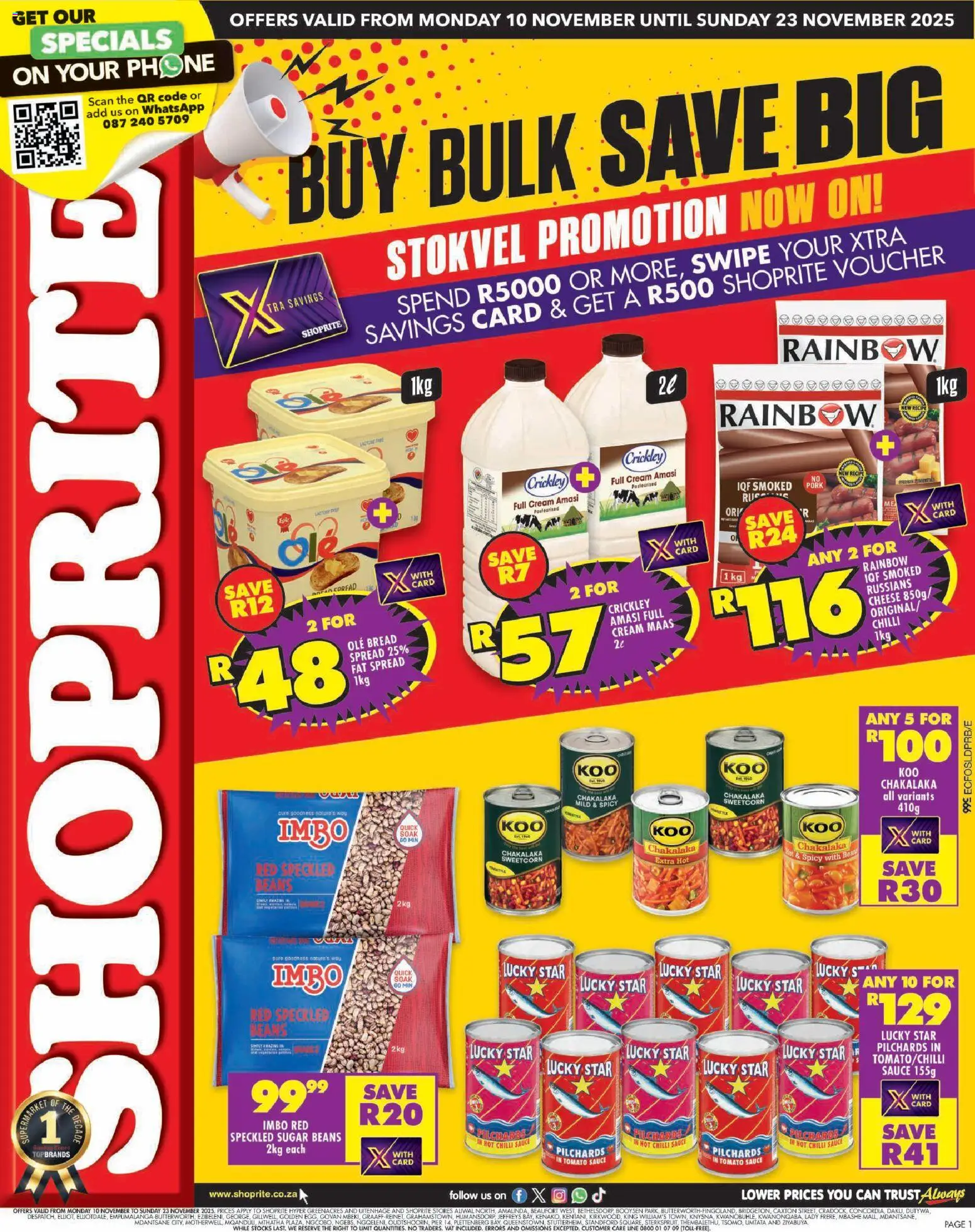 New Shoprite catalogue – valid from 10.11.2025 | Page: 1 | Products: Beans, Bread, Cream, Chilli