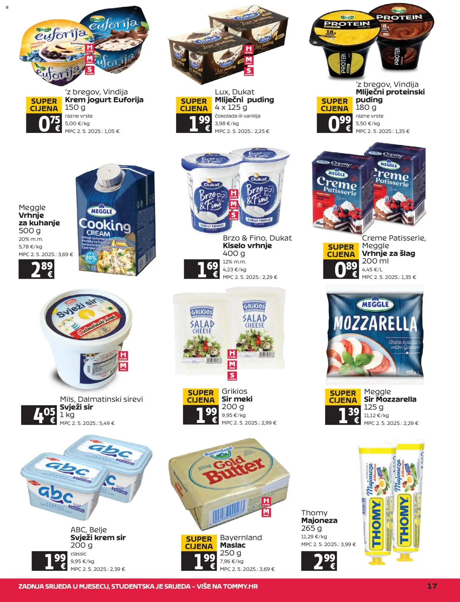Tommy katalog | vrijedi od 22.01.2026 | Stranica: 17 | Proizvodi: Vrhnje za šlag, Maslac, Kiselo vrhnje, Majoneza