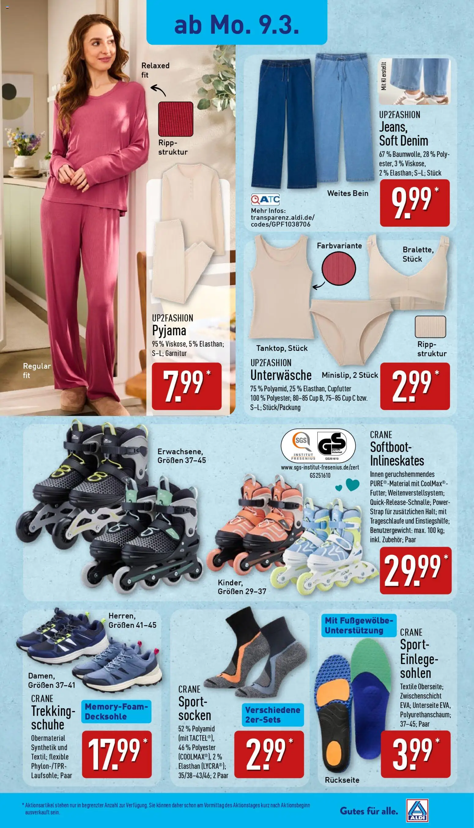 Aldi Ausblick – gültig ab 09.03.2026 | Seite: 4 | Produkte: Up2fashion, Unterwäsche, Socken, Pyjama