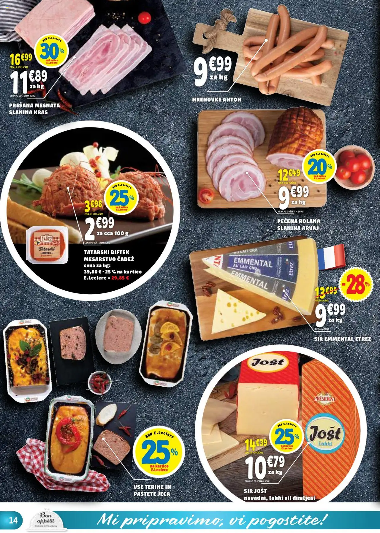 E.leclerc katalog │ velja od 13.08.2025 | Stran: 14 | Izdelki: Hrenovke, Slanina, Sir