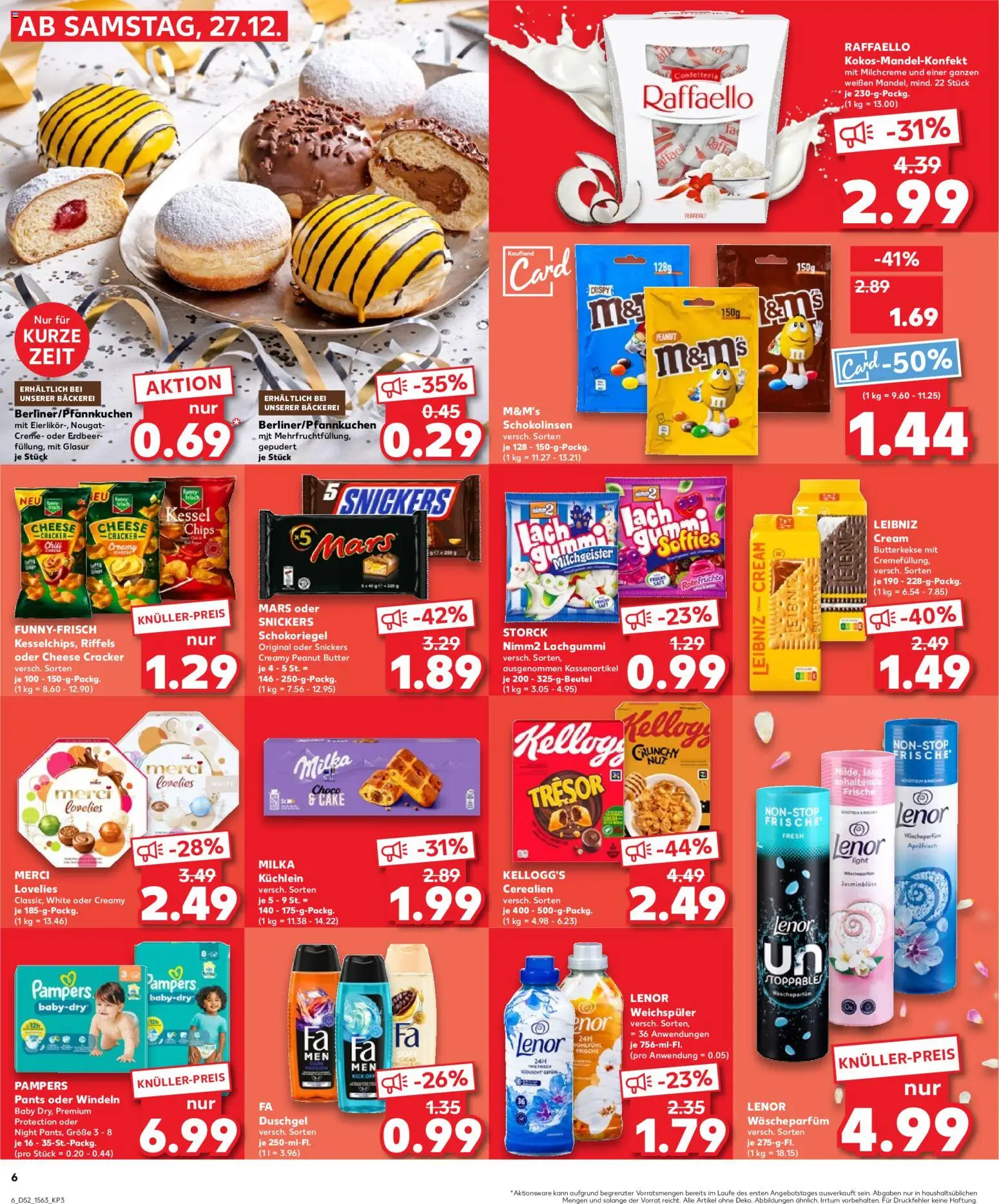 Kaufland prospekt Kiel	 – gültig ab 27.12.2025 | Seite: 6 | Produkte: Lenor, Pampers, Snickers, Duschgel