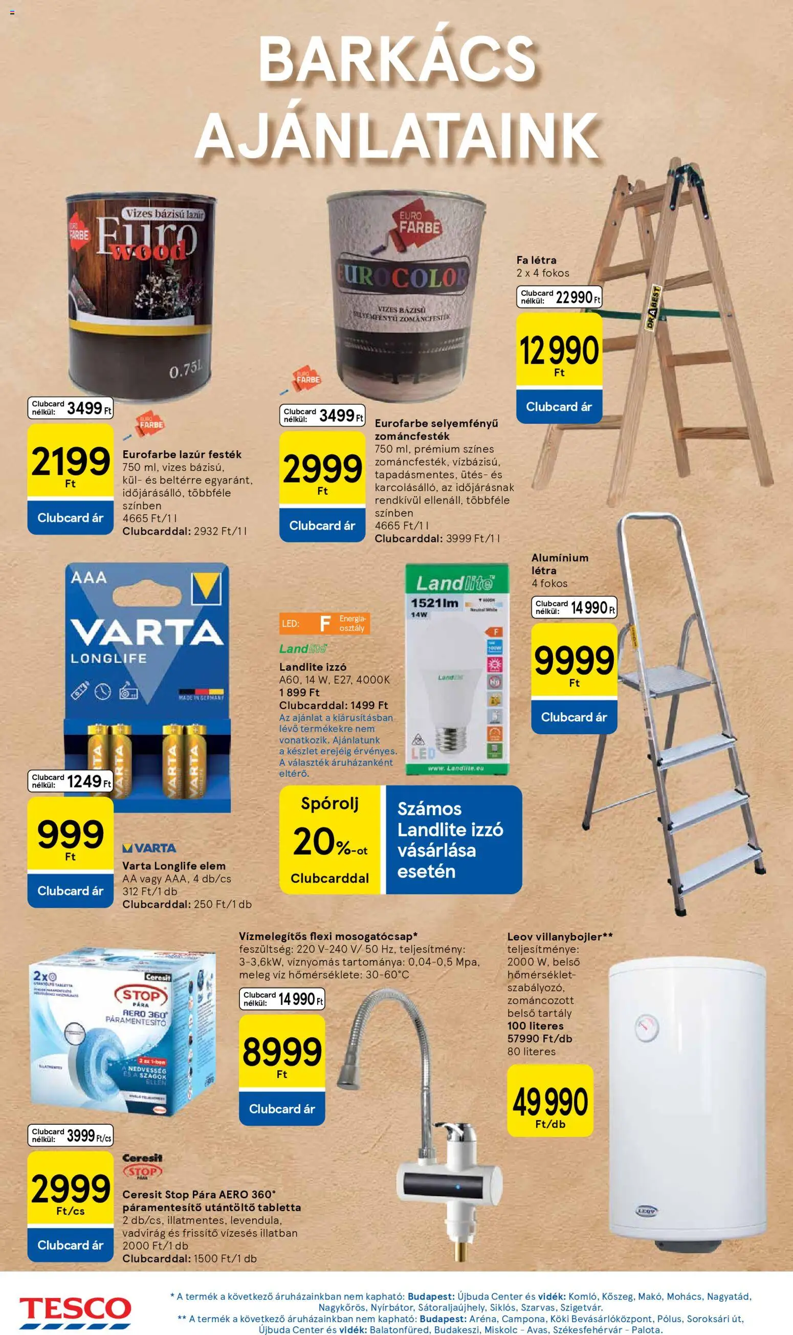 Tesco akciós ujság - amely érvényes a következő dátumtól: 12.03.2026 | Oldal: 34 | Termékek: Páramentesítő, Izzó, Létra, Festék