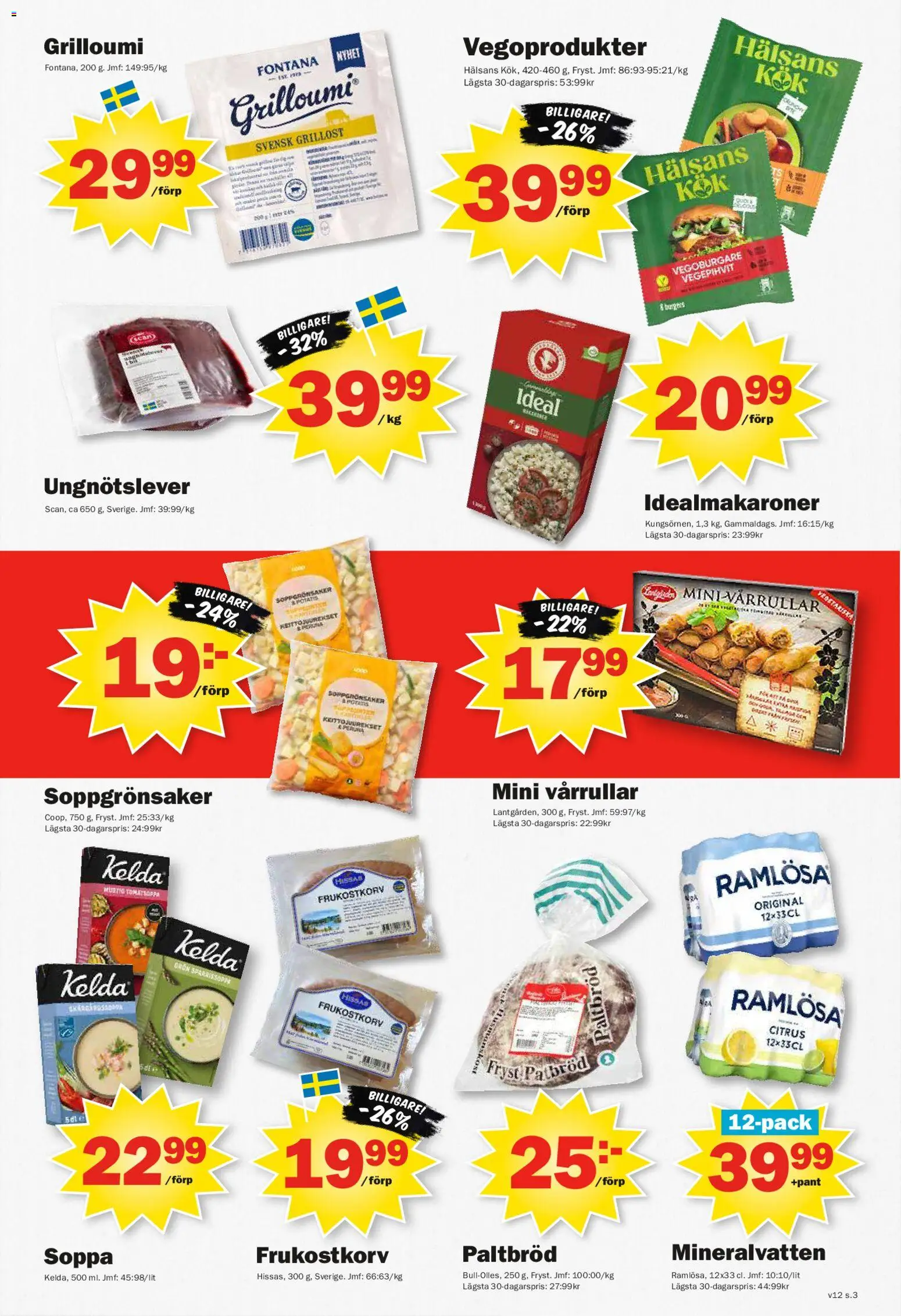 Pekås reklamblad aktuell från 16.03.2026 | Sida: 3 | Produkter: Vegoburgare, Mineralvatten, Potatis, Soppa