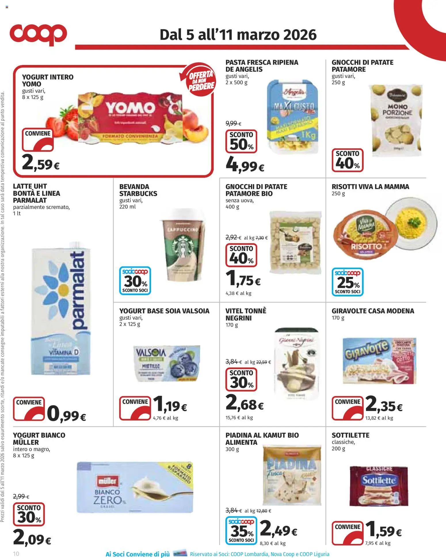 Volantino COOP del 05.03.2026 | Pagina: 10 | Prodotti: Latte, Pasta, Piadina, Gnocchi