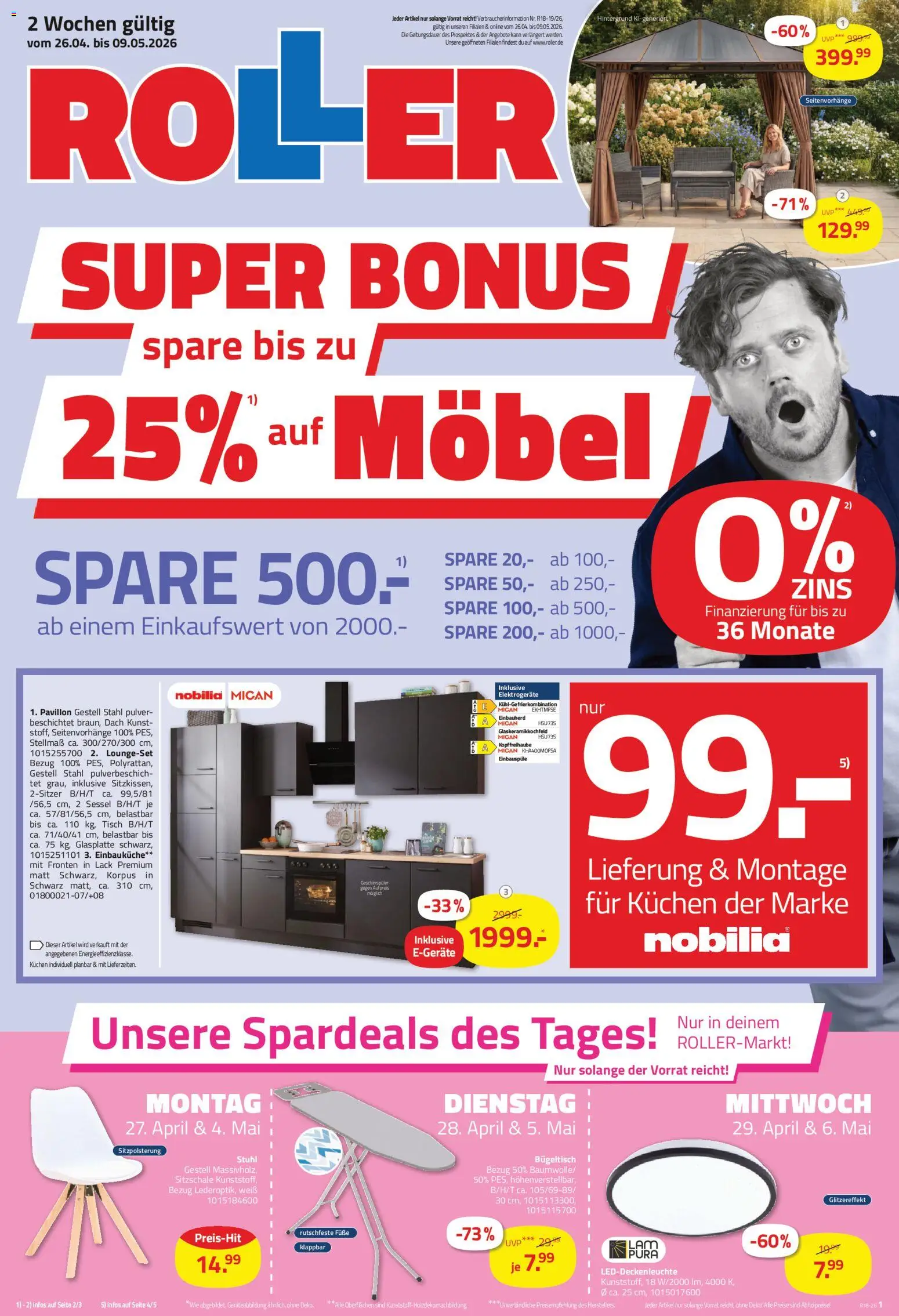 Roller Prospekt 	 – gültig ab 26.04.2026 | Seite: 1 | Produkte: Sessel, Tisch, Stuhl, Kuchen