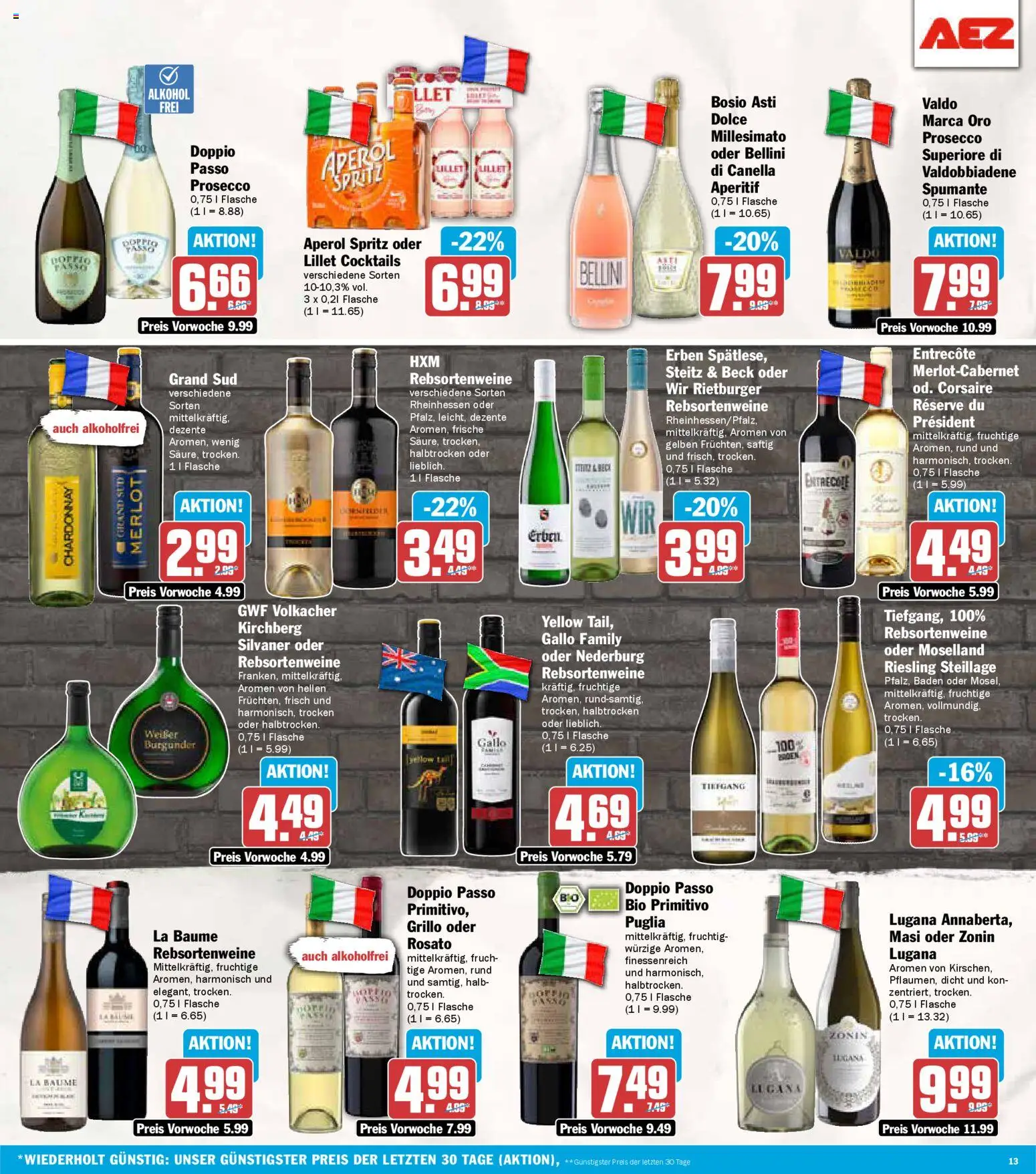 AEZ Prospekt 	 – gültig ab 27.10.2025 | Seite: 13 | Produkte: Merlot, Lillet, Prosecco, Doppio Passo
