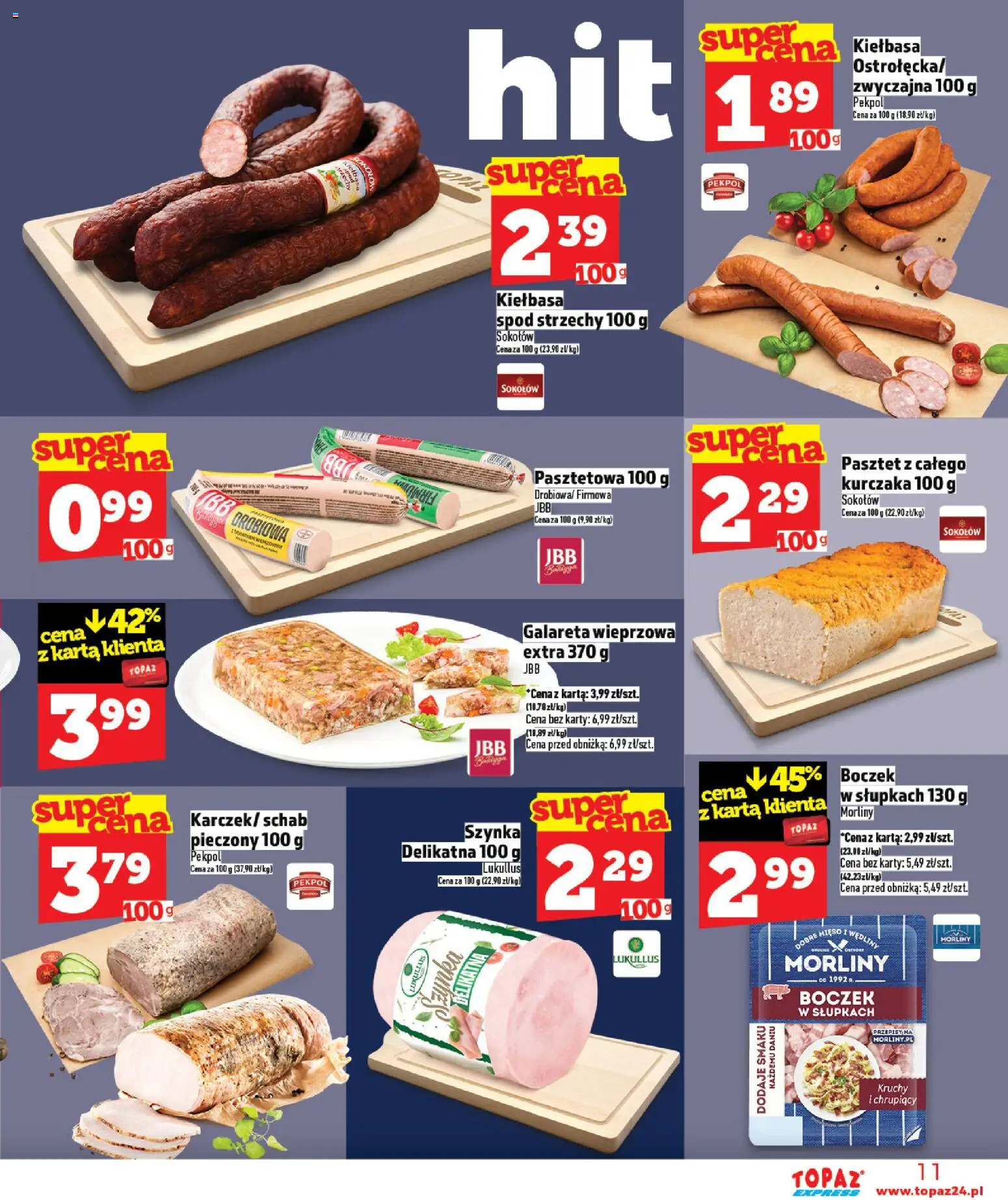 Topaz gazetka - Express od 09.04.2026 | Strona: 11 | Produkty: Kiełbasa, Schab, Szynka, Boczek