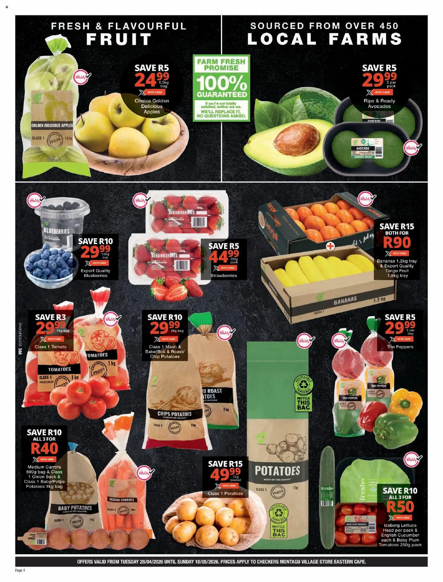 New Checkers catalogue – valid from 28.04.2026 | Page: 4 | Products: Apples, Carrots, Fruit, Lettuce