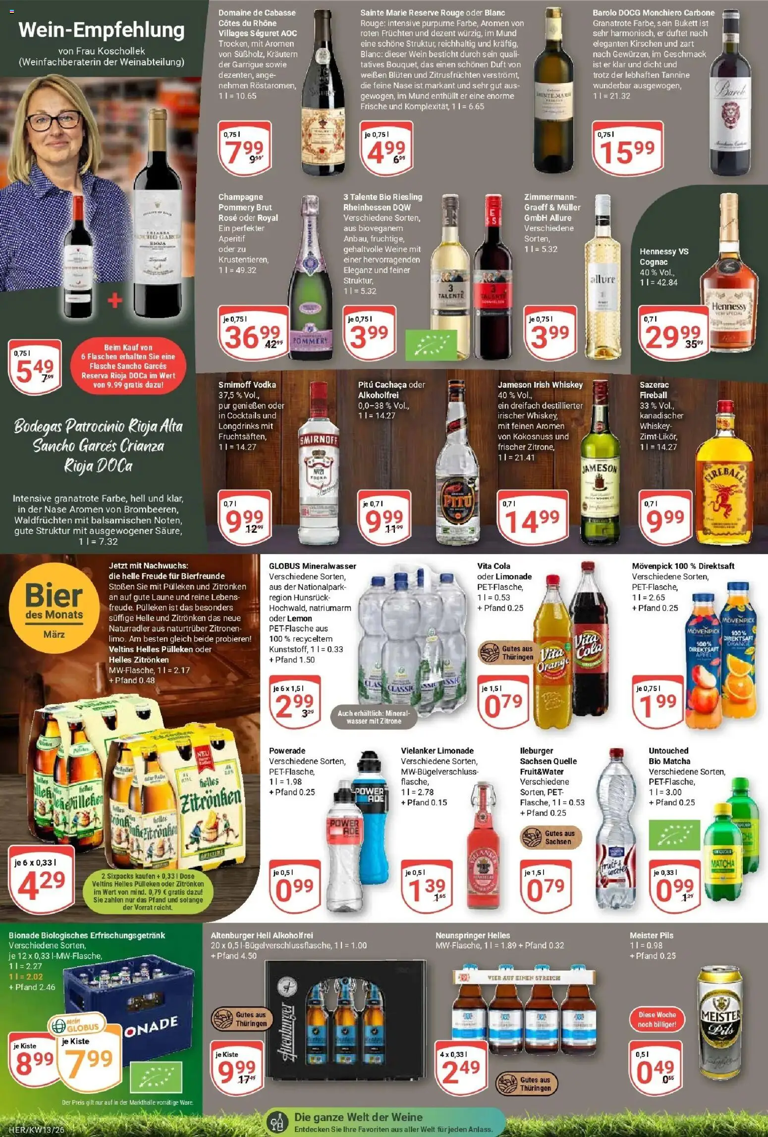 Globus prospekt Hermsdorf	 – gültig ab 23.03.2026 | Seite: 17 | Produkte: Limonade, Rouge, Mineralwasser, Smirnoff