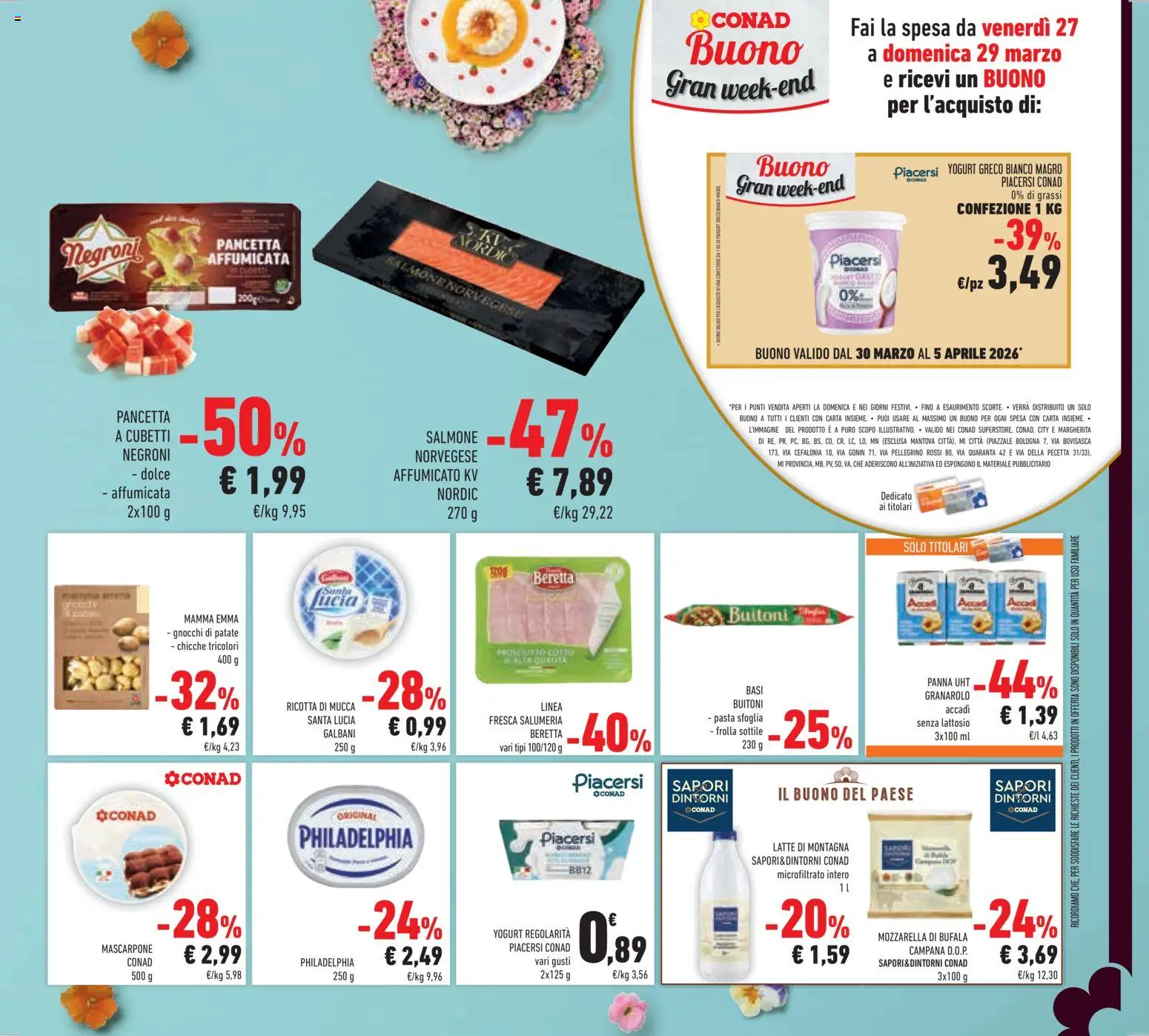 Volantino Conad del 25.03.2026 | Pagina: 23 | Prodotti: Yogurt, Salmone, Pancetta, Latte