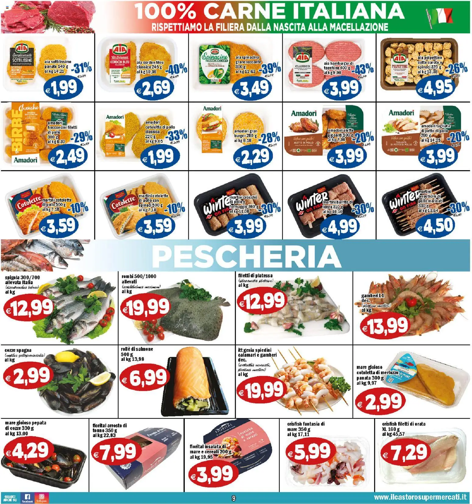 Volantino Il Castoro del 29.10.2025 | Pagina: 9 | Prodotti: Merluzzo, Calamari, Tonno, Hamburger