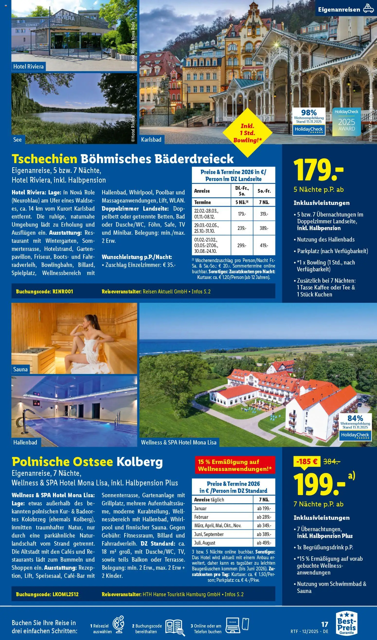 Lidl Reisen Dezember/Januar Reise-Highlights – gültig ab 12.12.2025 | Seite: 17 | Produkte: Bad, Tee, Telefon, TV