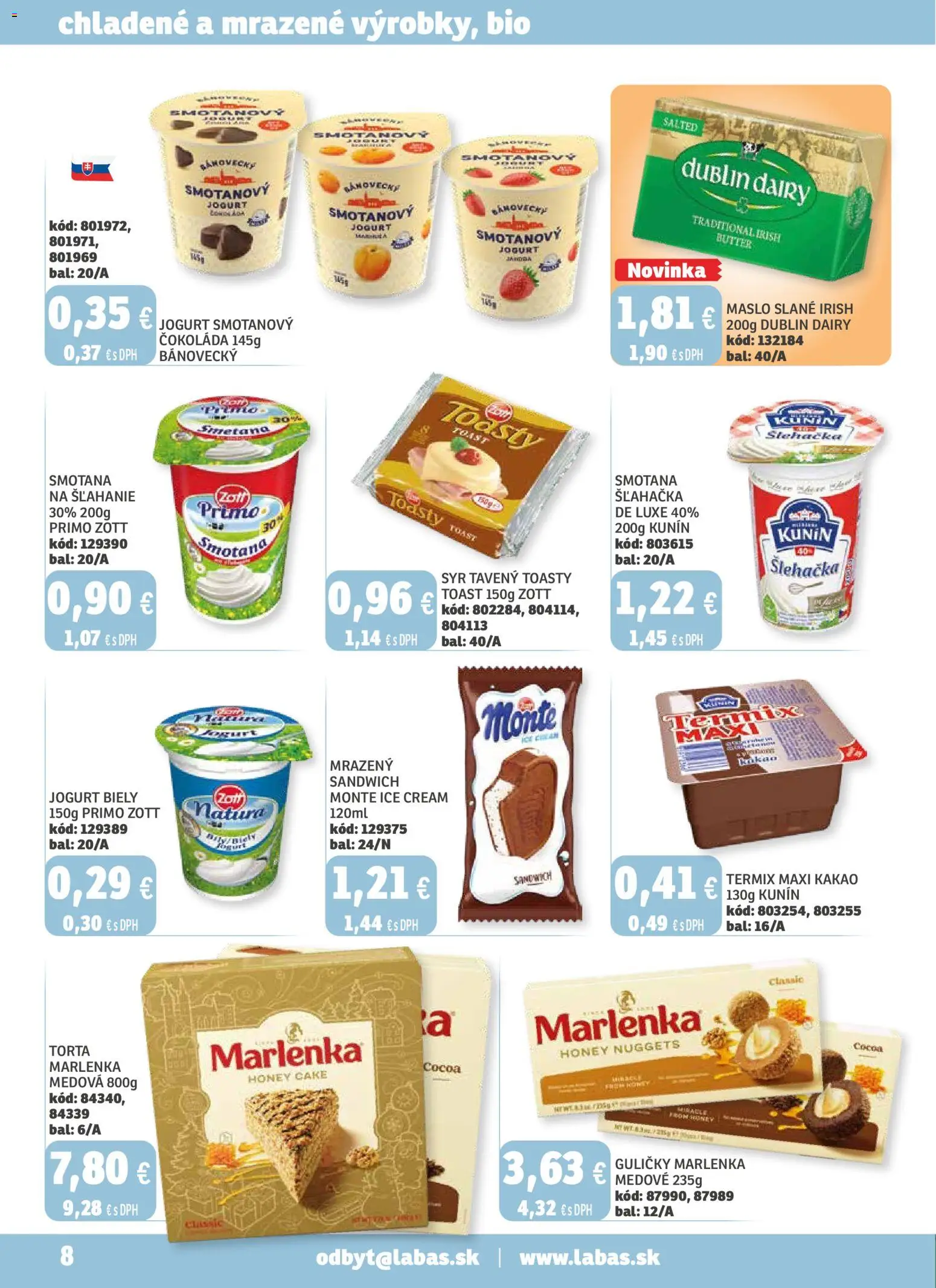 Nové Labaš akcie – leták je platný od 12.12.2025 | Strana: 8 | Produkty: Maslo, Jogurt, Smotana, Kakao