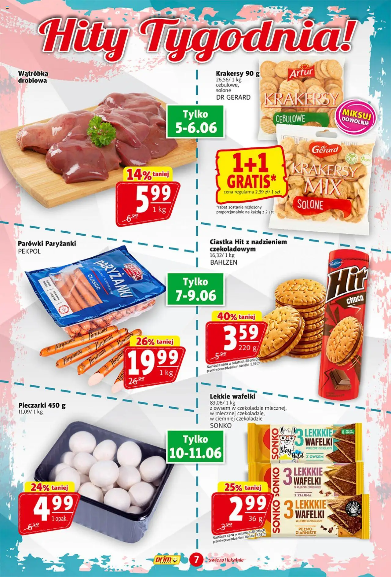 Prim Market Gazetka od 05.06.2025 | Strona: 7 | Produkty: Pieczarki, Wątróbka, Parówki, Ciastka