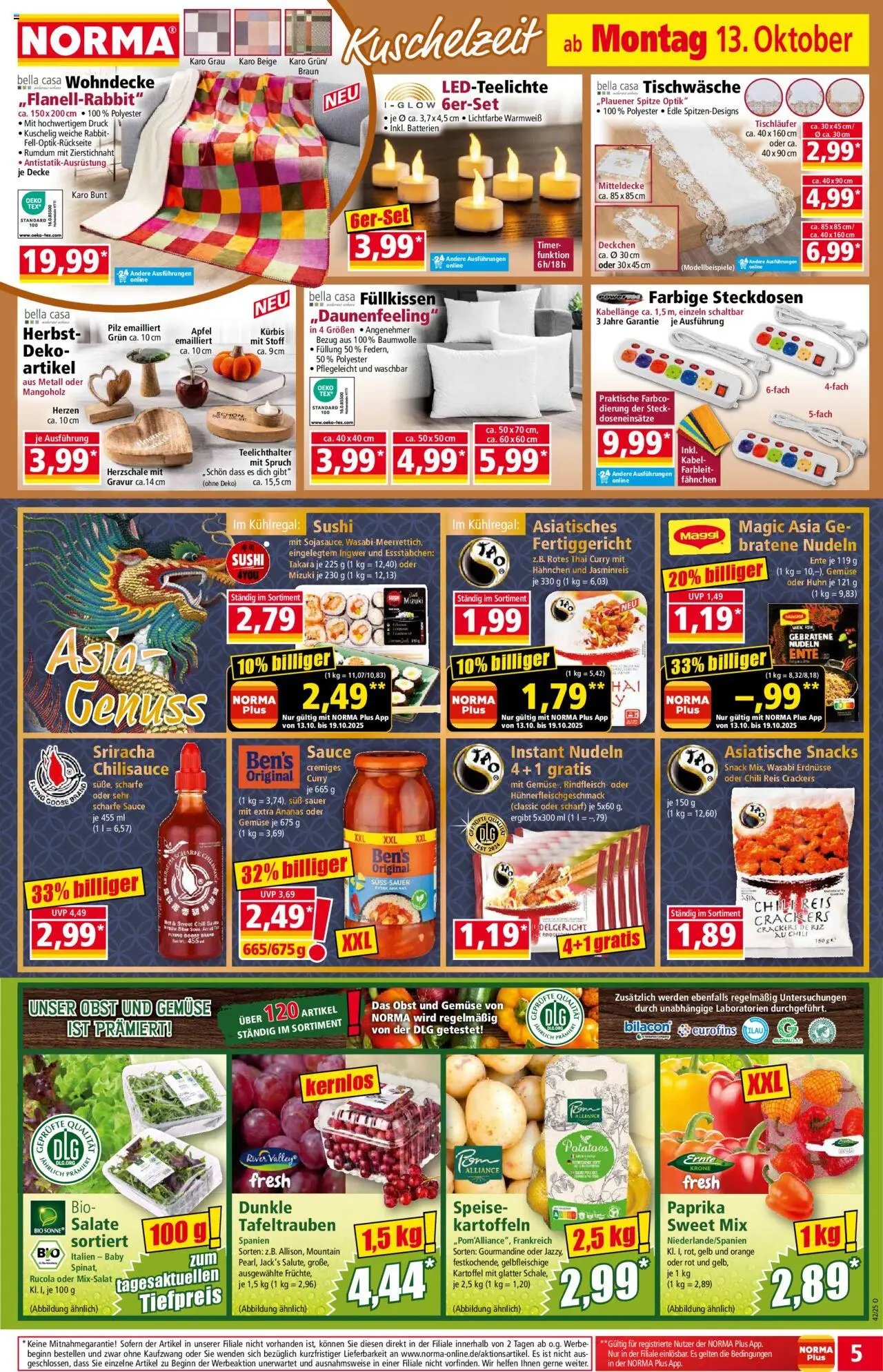 Norma Prospekt 	 – gültig ab 13.10.2025 | Seite: 5 | Produkte: Jasminreis, Decke, Reis, Nudeln