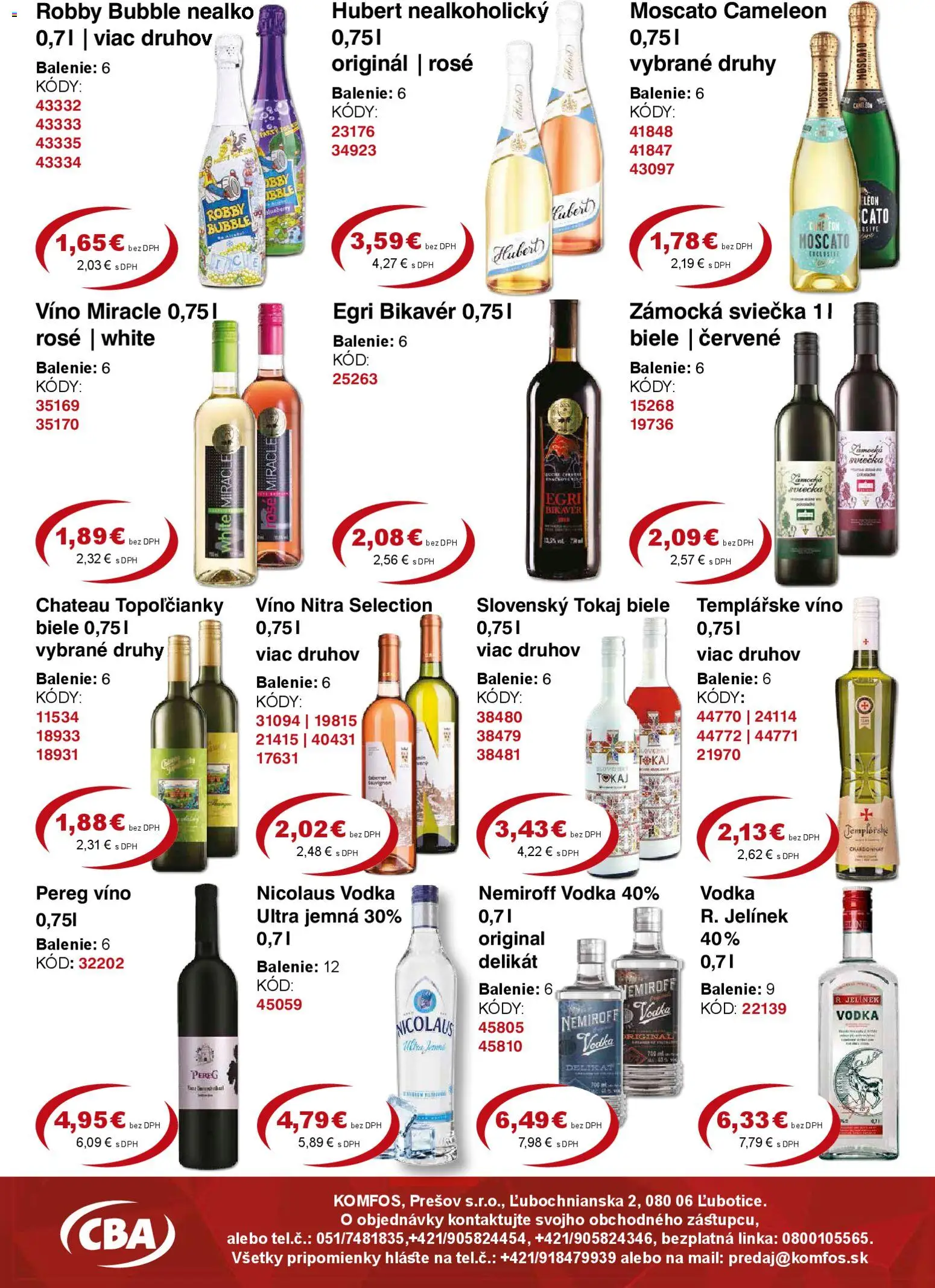 Nové CBA Komfos akcie – leták je platný od 27.03.2026 | Strana: 10 | Produkty: Víno, Vodka, Nicolaus vodka