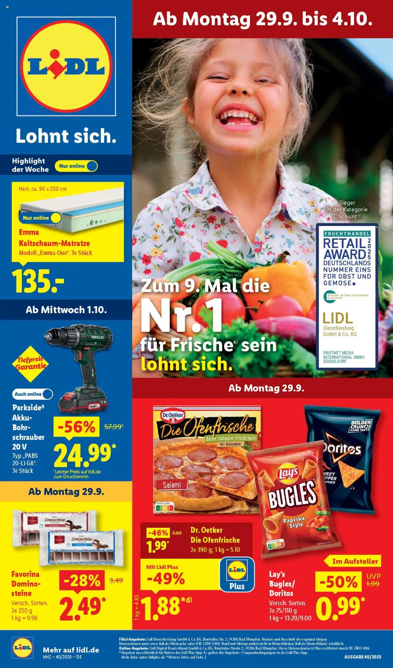 Lidl Prospekt Holzminden – gültig ab 29.09.2025 | Seite: 1 | Produkte: Bad, Paprika, Obst, Salami