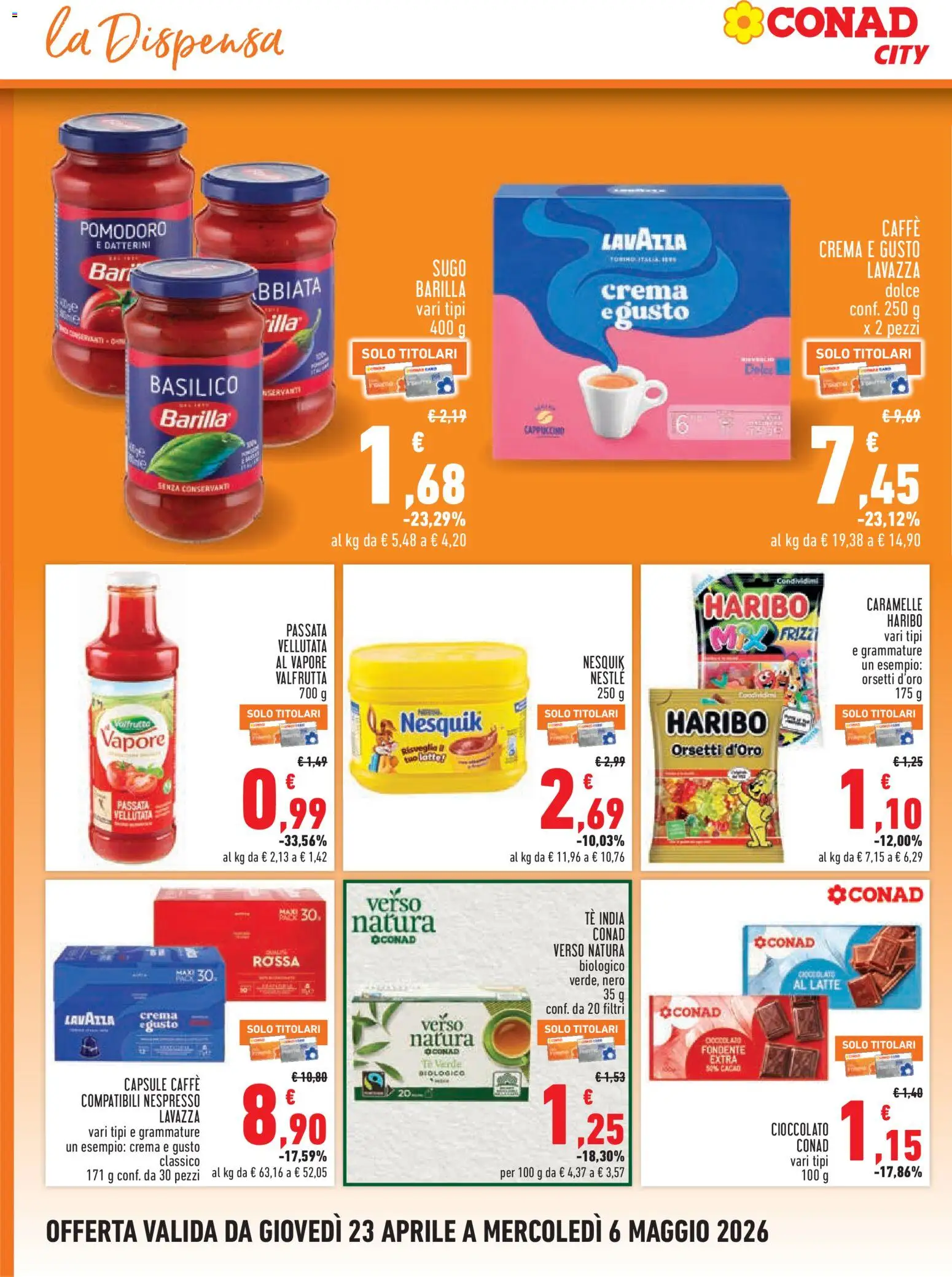 Volantino Conad del 23.04.2026 | Pagina: 14 | Prodotti: Crema, Pomodoro, Cacao, Lavazza