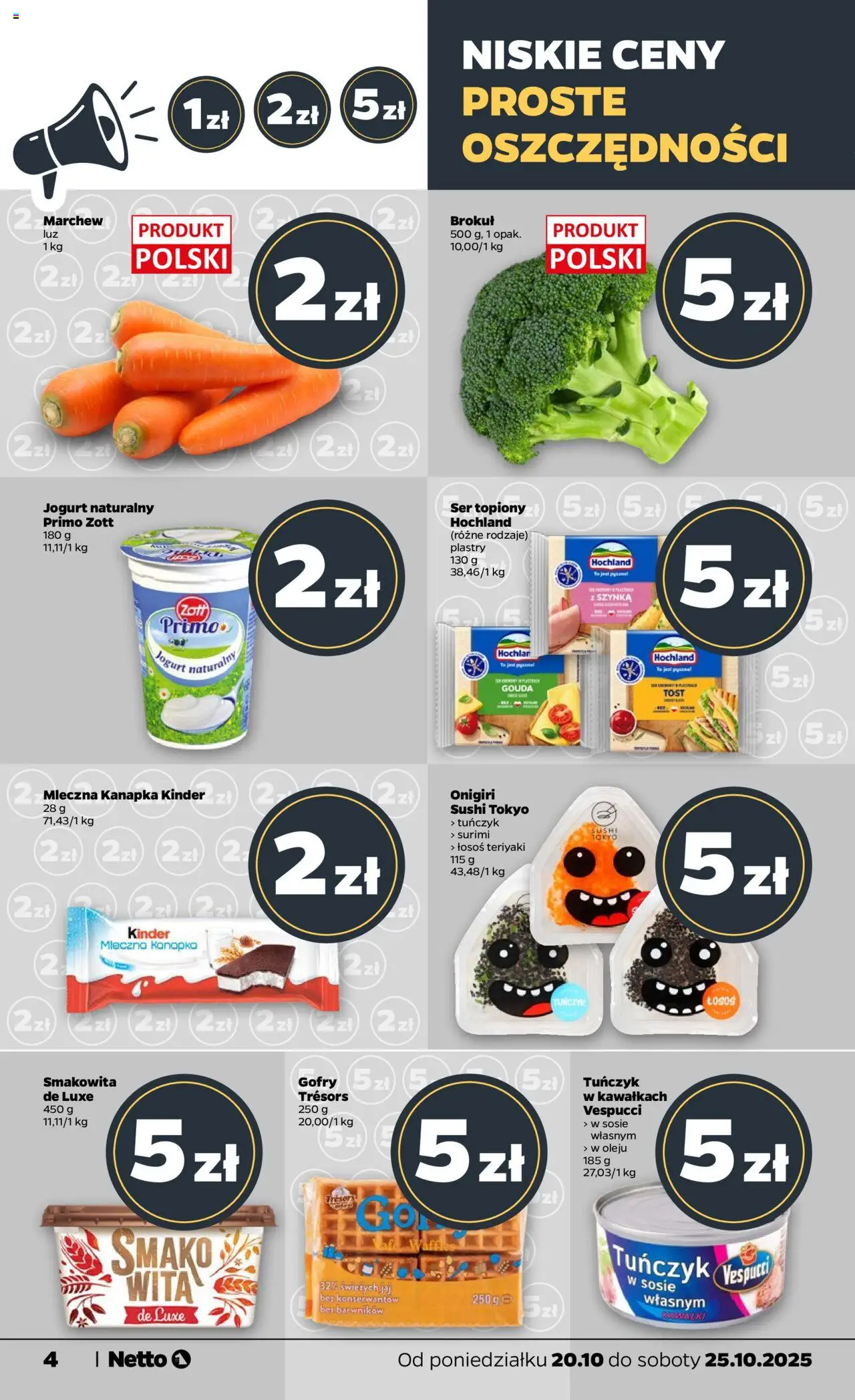 Netto gazetka - Spożywcza od 20.10.2025 | Strona: 4 | Produkty: Jogurt naturalny, Surimi, Sushi, Ser