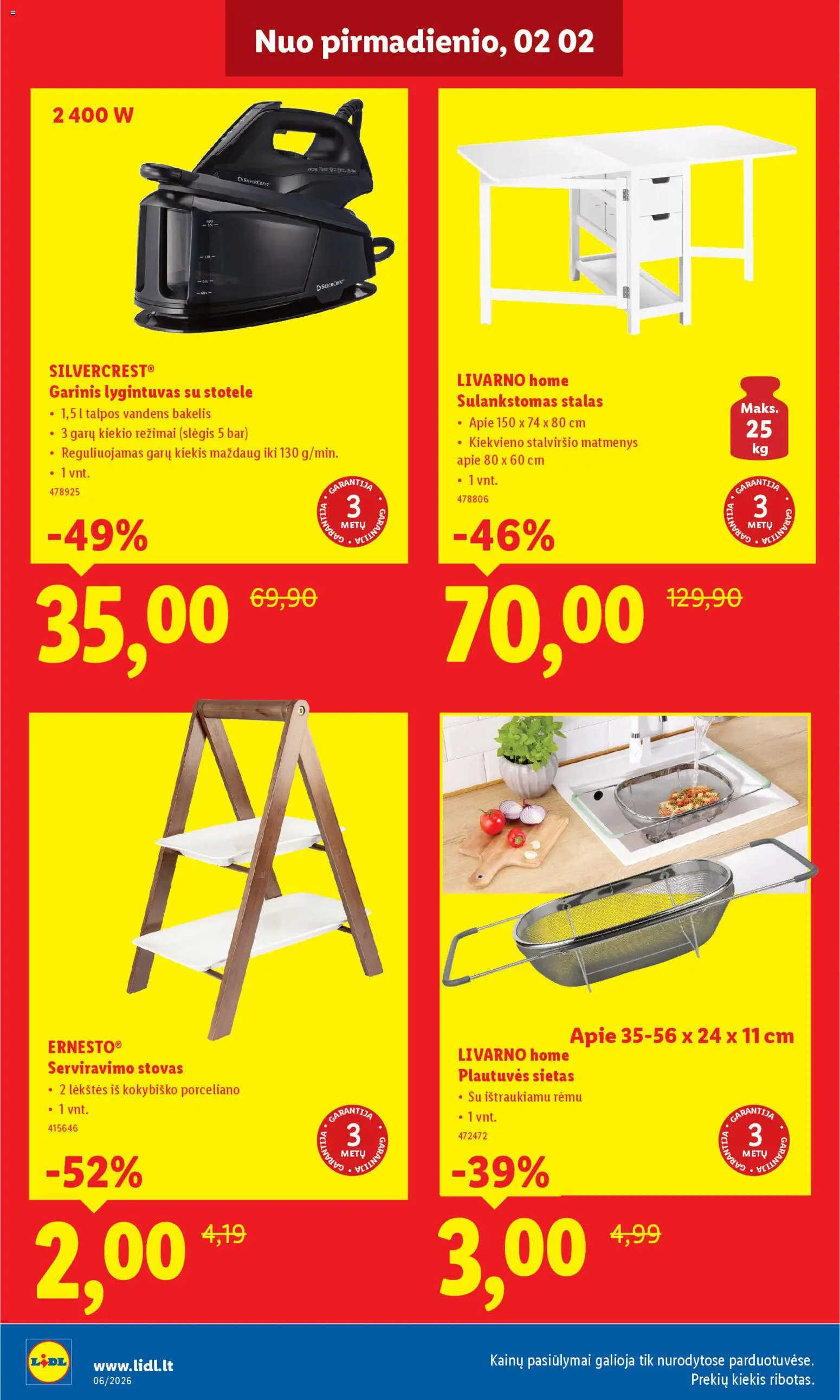LIDL akcijos nuo 02.02.2026 | Puslapis: 4 | Prekių: Stalas, Stovas, Lygintuvas
