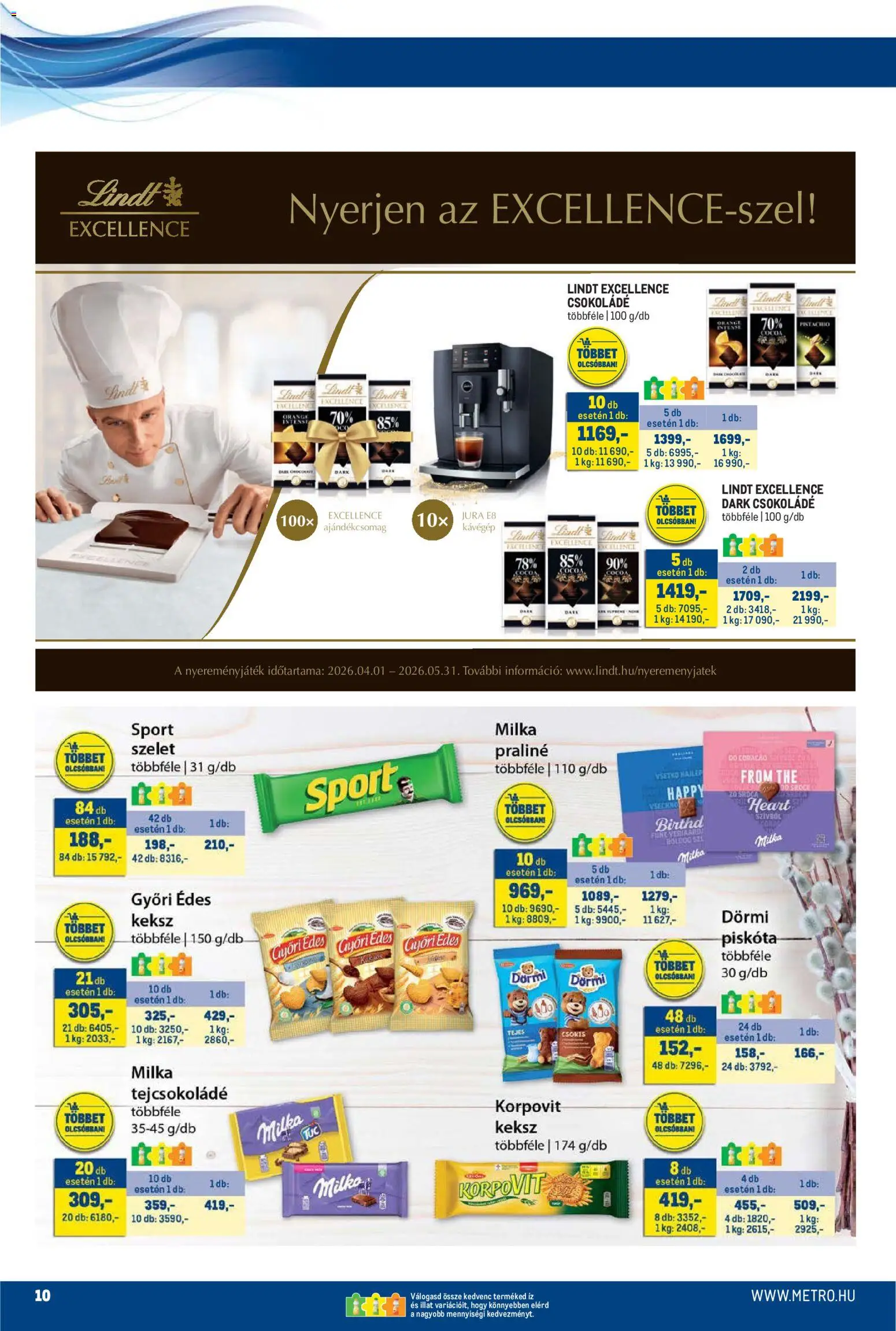 Metro akciós ujság - amely érvényes a következő dátumtól: 16.04.2026 | Oldal: 10 | Termékek: Piskóta, Praliné, Tejcsokoládé, Keksz