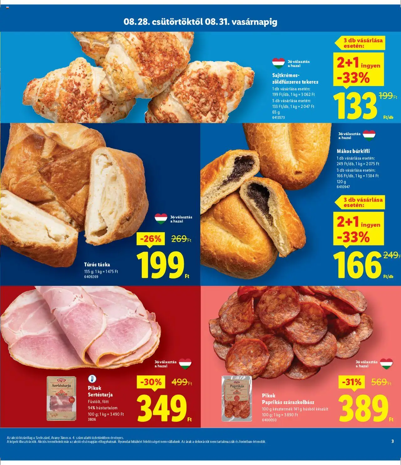 Lidl akciós ujság - amely érvényes a következő dátumtól: 28.08.2025 | Oldal: 3 | Termékek: Sertéstarja, Túrós táska, Táska