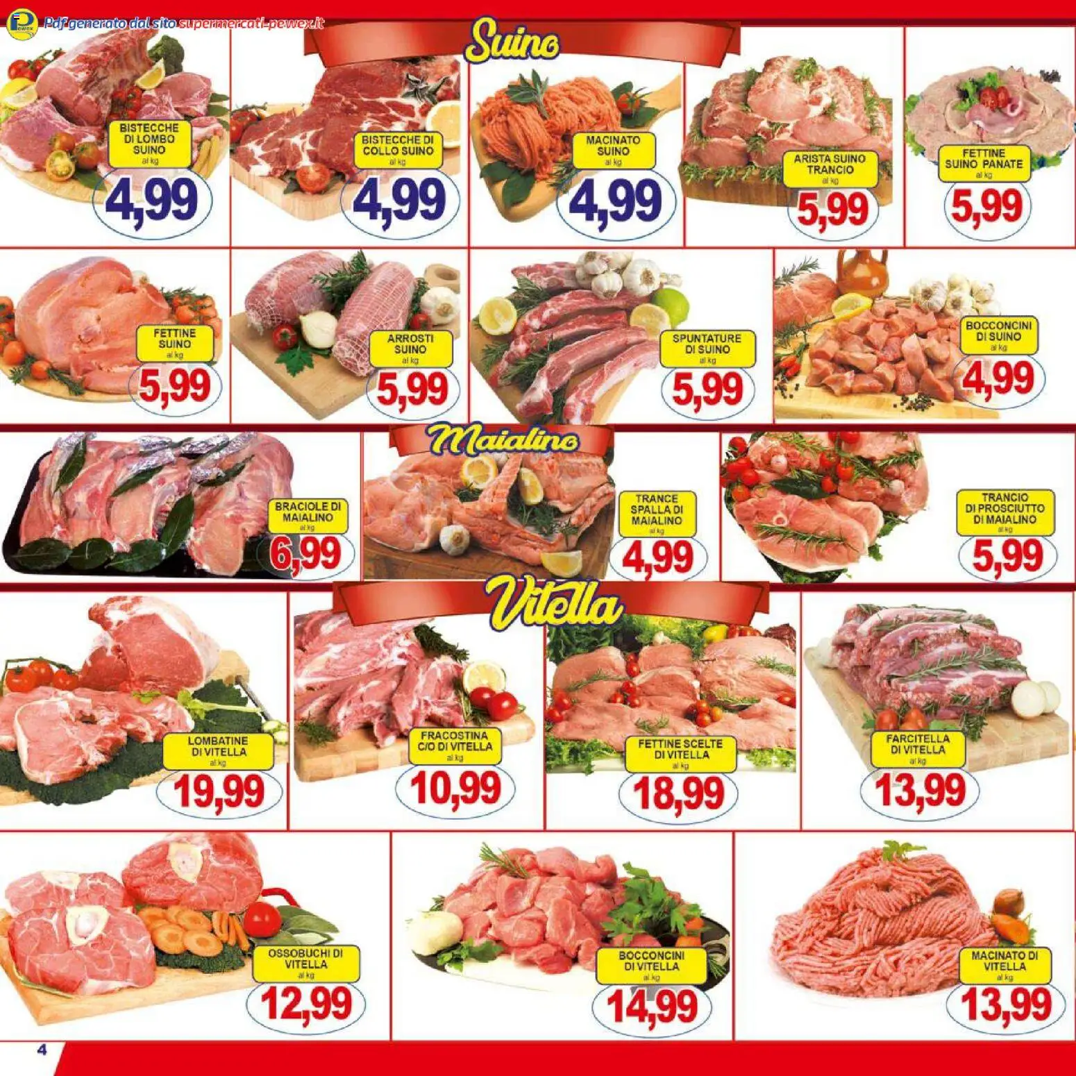 Volantino Pewex del 06.03.2026 | Pagina: 4 | Prodotti: Suino, Prosciutto, Macinato