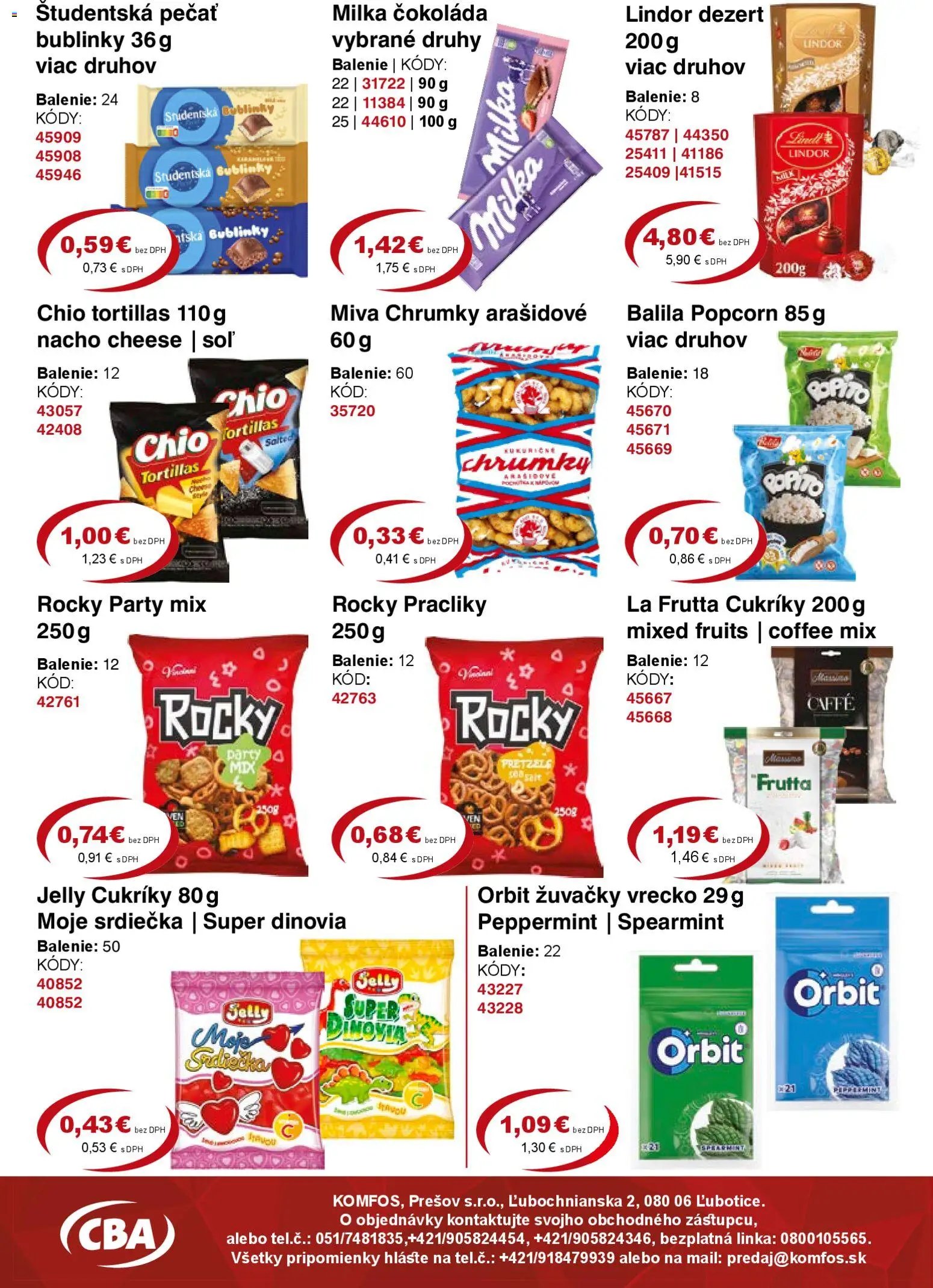 Nové CBA Komfos akcie – leták je platný od 24.04.2026 | Strana: 8 | Produkty: Lindor, Čokoláda, Cukríky, Študentská pečať