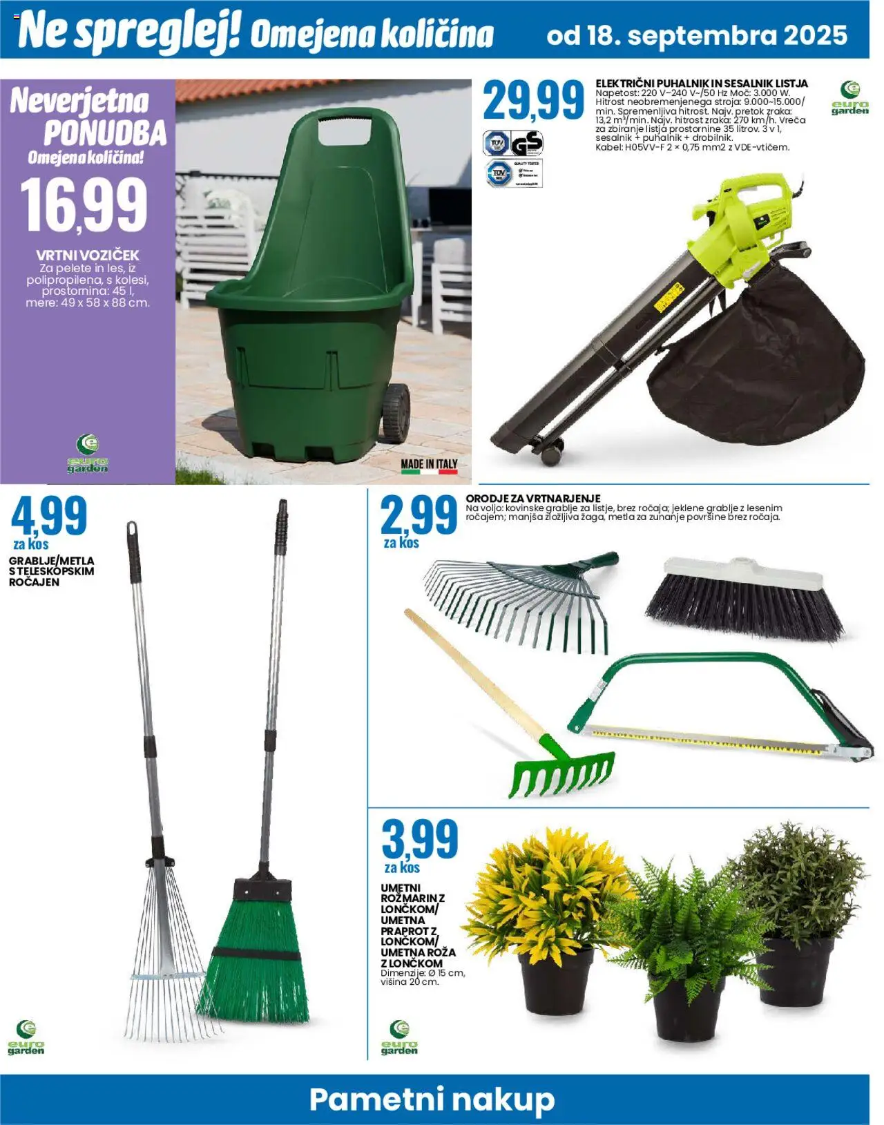 Novi Eurospin katalog ponudbe – veljaven od 18.09.2025 | Stran: 14 | Izdelki: Kabel, Kos, Sesalnik, Voziček