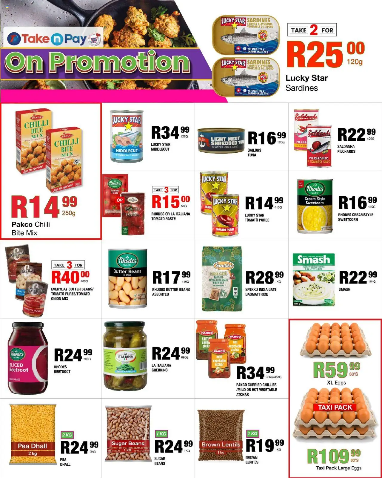 New Take n Pay catalogue – valid from 20.10.2025 | Page: 6 | Products: Pilchards, Eggs, Rice, Salt